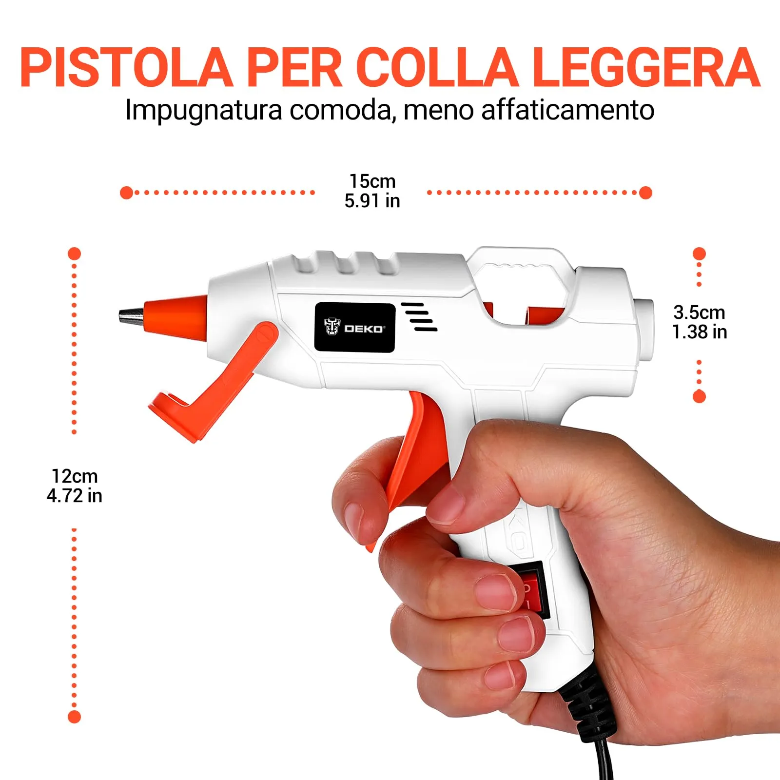 DEKOPRO Pistola Colla a Caldo 20W con 30 Bastoncini di Colla, Bianco-Arancione - immagine 2