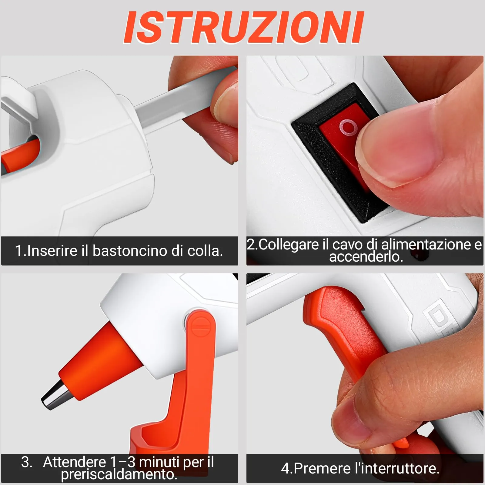DEKOPRO Pistola Colla a Caldo 20W con 30 Bastoncini di Colla, Bianco-Arancione - immagine 6