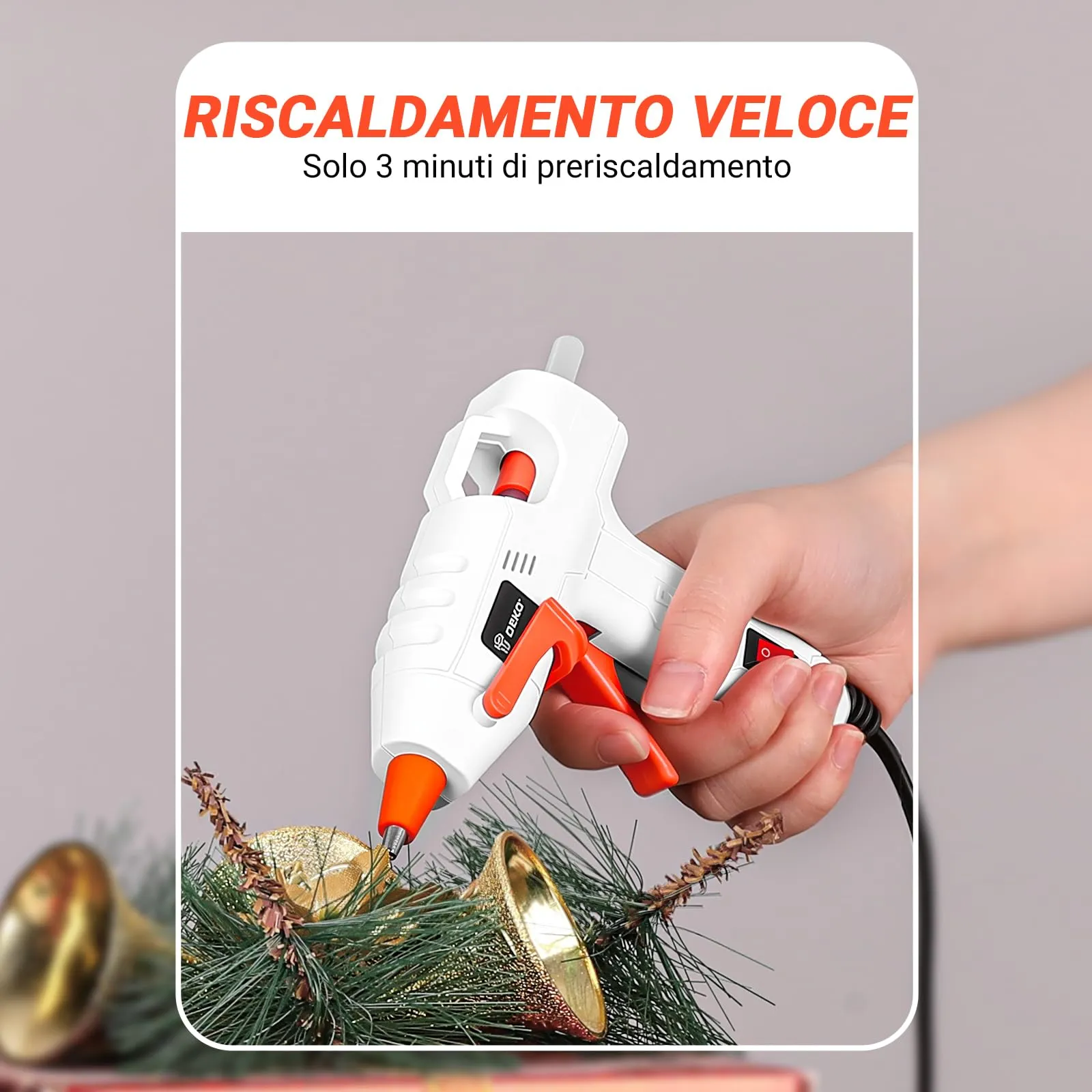 DEKOPRO Pistola Colla a Caldo 20W con 30 Bastoncini di Colla, Bianco-Arancione - immagine 8
