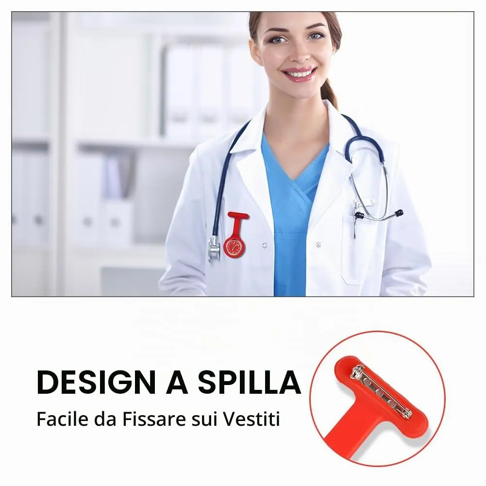 Vicloon Orologio da Infermiere in Silicone con Spilla, Quadrante Rotondo per Medici e Paramedici - immagine 6