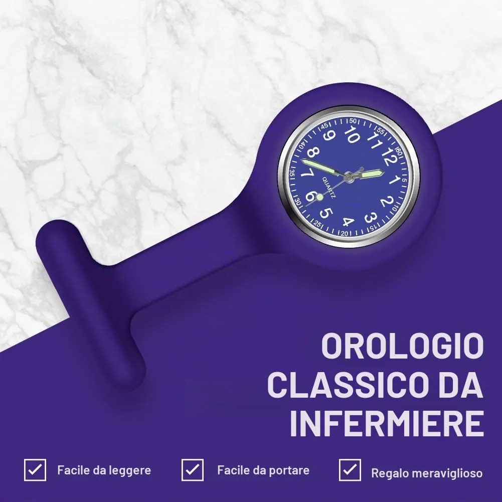 Vicloon Orologio da Infermiere in Silicone con Spilla, Quadrante Rotondo per Medici e Paramedici - immagine 4