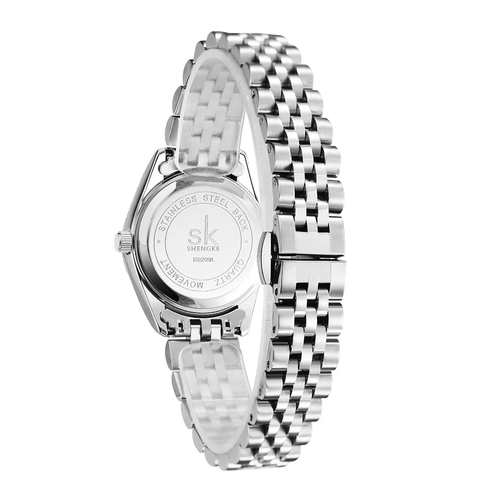 SHENGKE K0209L Orologio da Donna in Acciaio Inox con Cristalli e Calendario (Argento-rosa) - immagine 5
