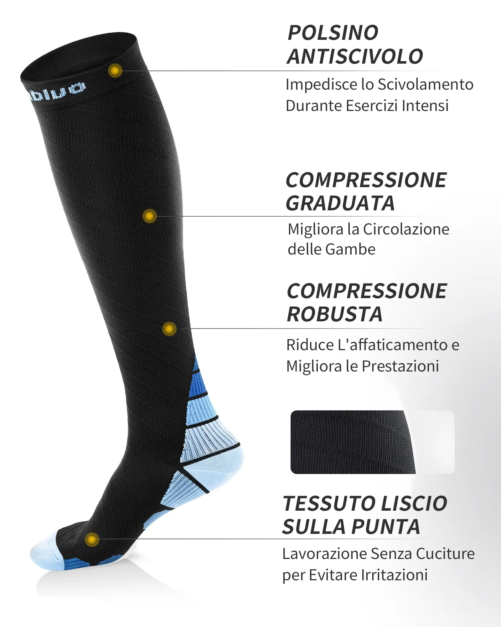 CAMBIVO Calze Compressione Graduata 20-30 mmHg, 2 Paia, L-XL, Azzurro - immagine 3