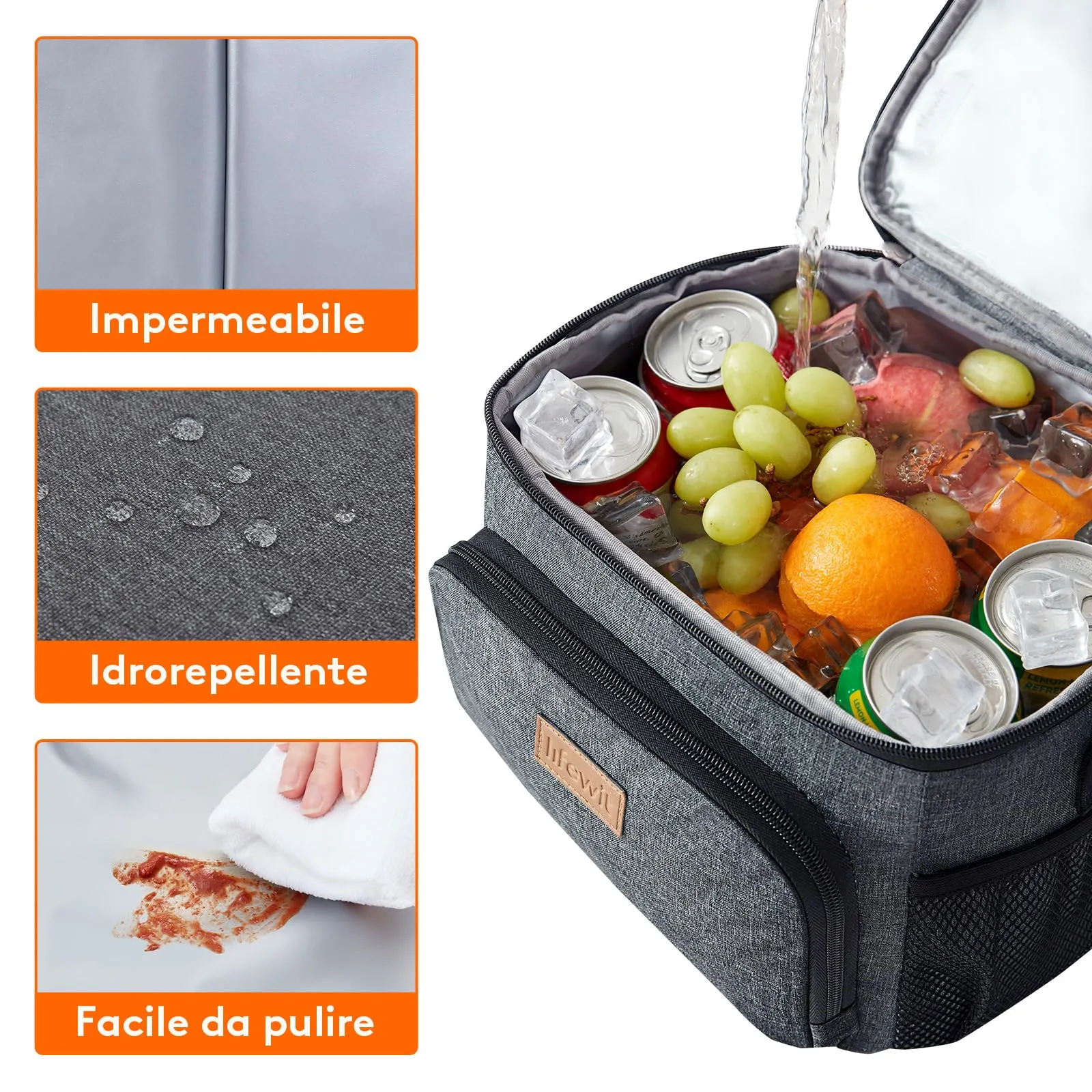 Lifewit Borsa Termica Porta Pranzo Impermeabile, 9L, Grigio Scuro - immagine 4