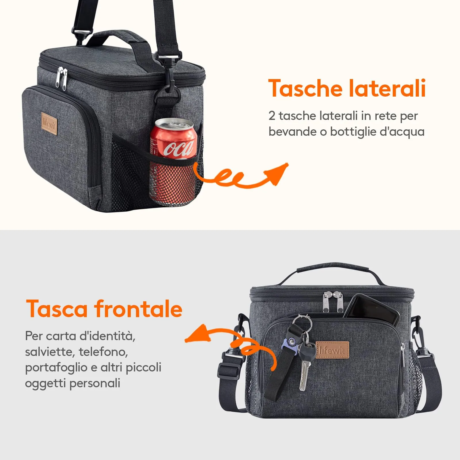 Lifewit Borsa Termica Porta Pranzo Impermeabile, 9L, Grigio Scuro - immagine 5