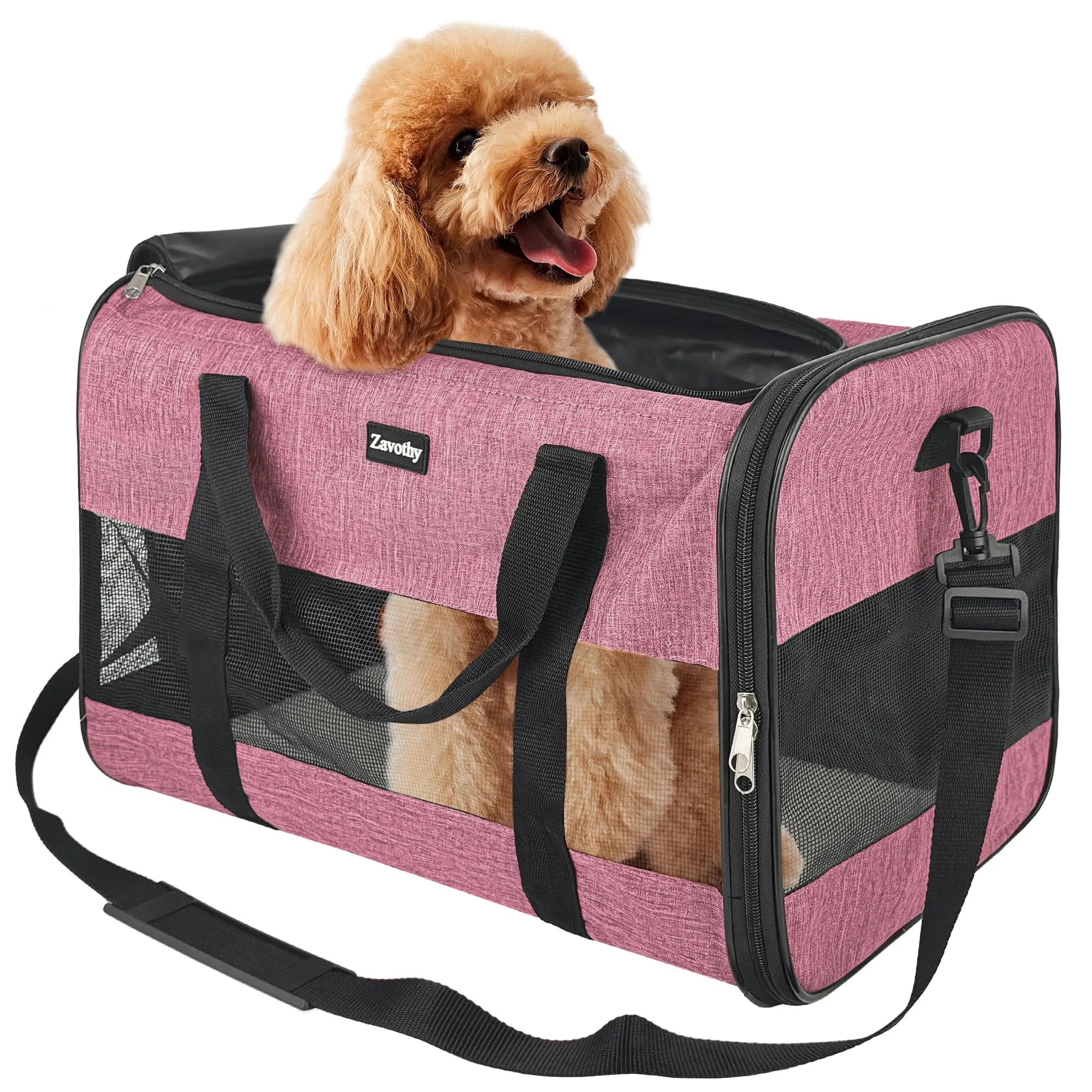 Zavothy Borsa Trasporto per Gatti e Cani, Traspirante e Pieghevole, con Tracolla Regolabile e Materasso Rimovibile, L, Rosa - immagine 1