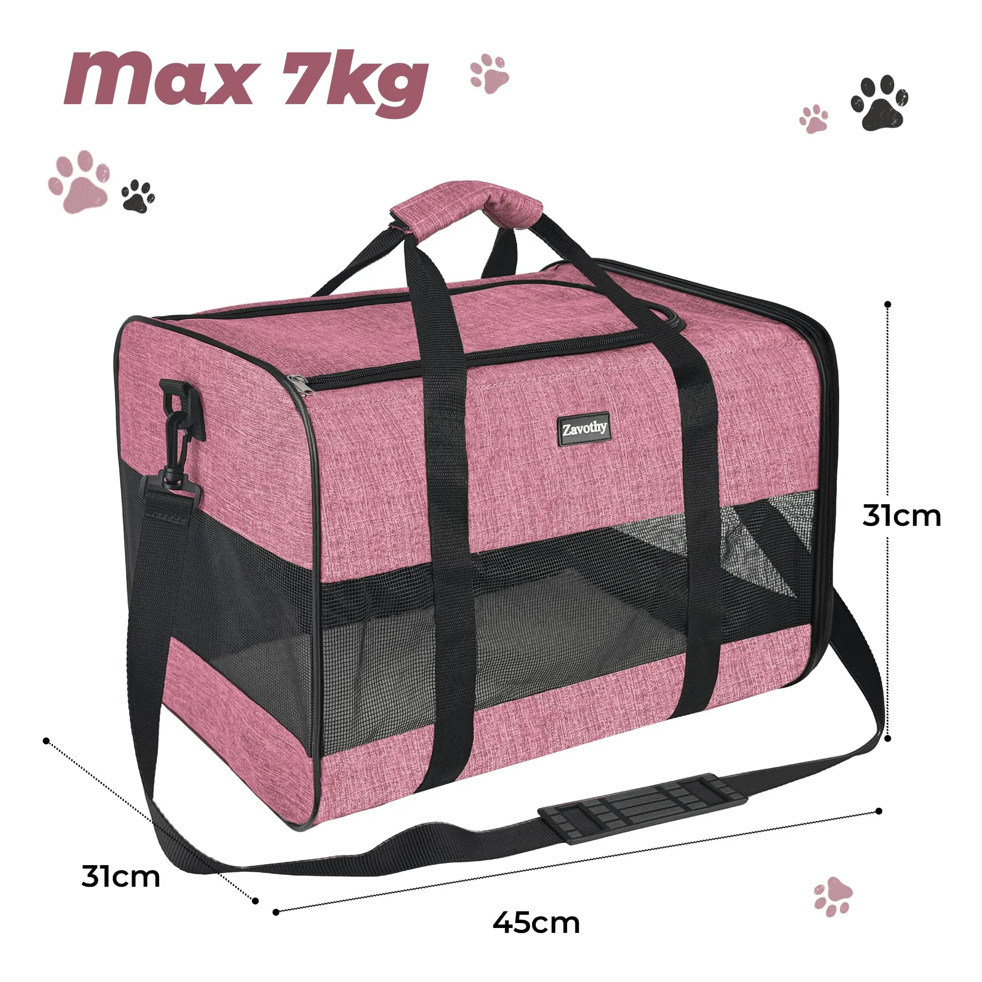 Zavothy Borsa Trasporto per Gatti e Cani, Traspirante e Pieghevole, con Tracolla Regolabile e Materasso Rimovibile, L, Rosa - immagine 2