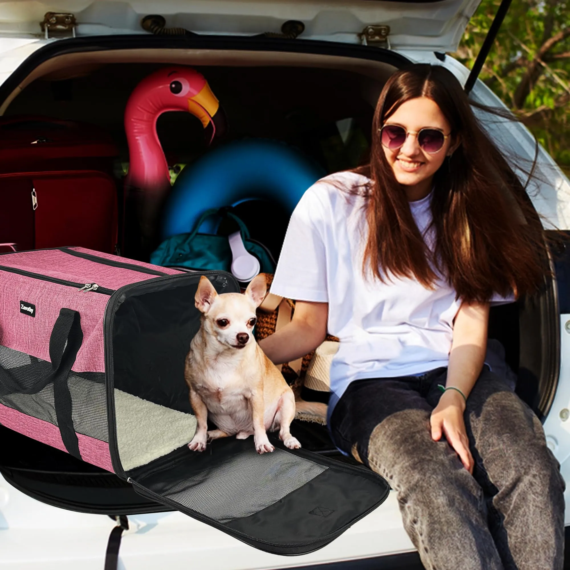 Zavothy Borsa Trasporto per Gatti e Cani, Traspirante e Pieghevole, con Tracolla Regolabile e Materasso Rimovibile, L, Rosa - immagine 7