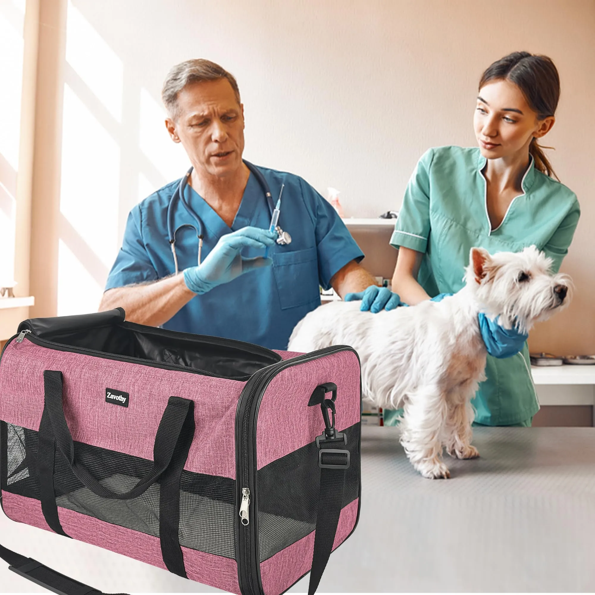 Zavothy Borsa Trasporto per Gatti e Cani, Traspirante e Pieghevole, con Tracolla Regolabile e Materasso Rimovibile, L, Rosa - immagine 8