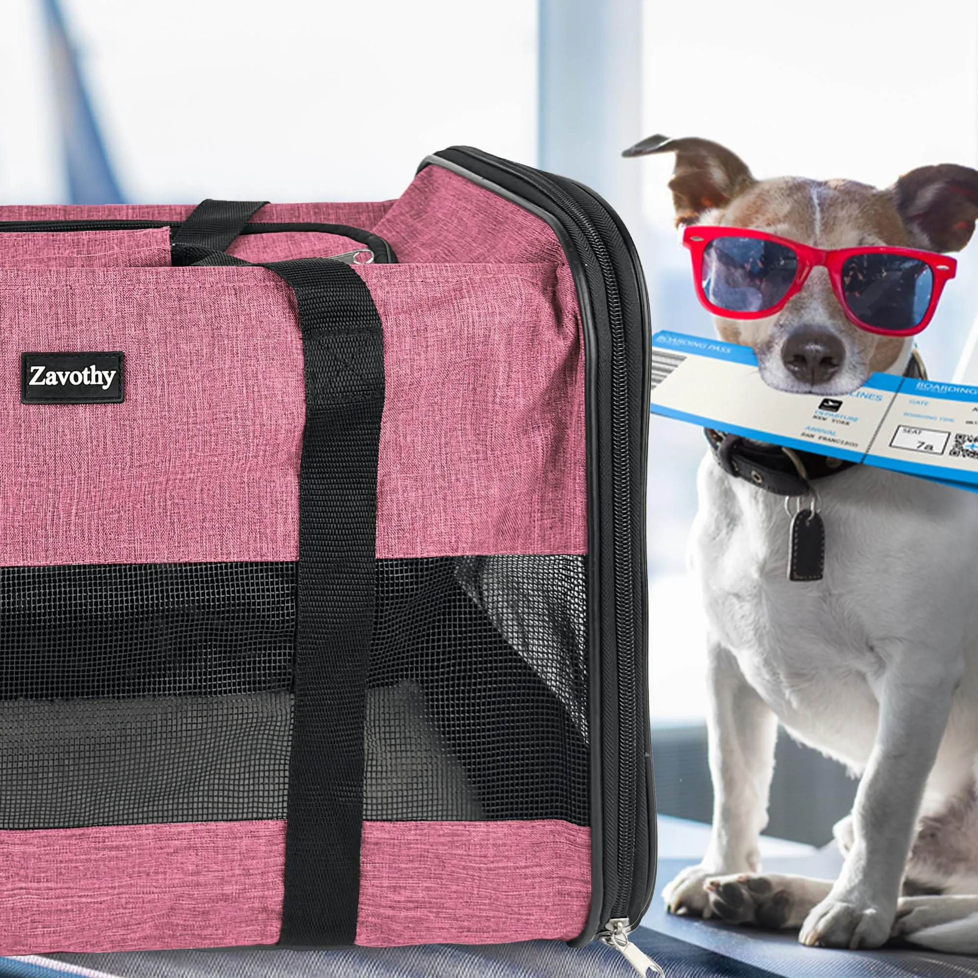 Zavothy Borsa Trasporto per Gatti e Cani, Traspirante e Pieghevole, con Tracolla Regolabile e Materasso Rimovibile, L, Rosa - immagine 9
