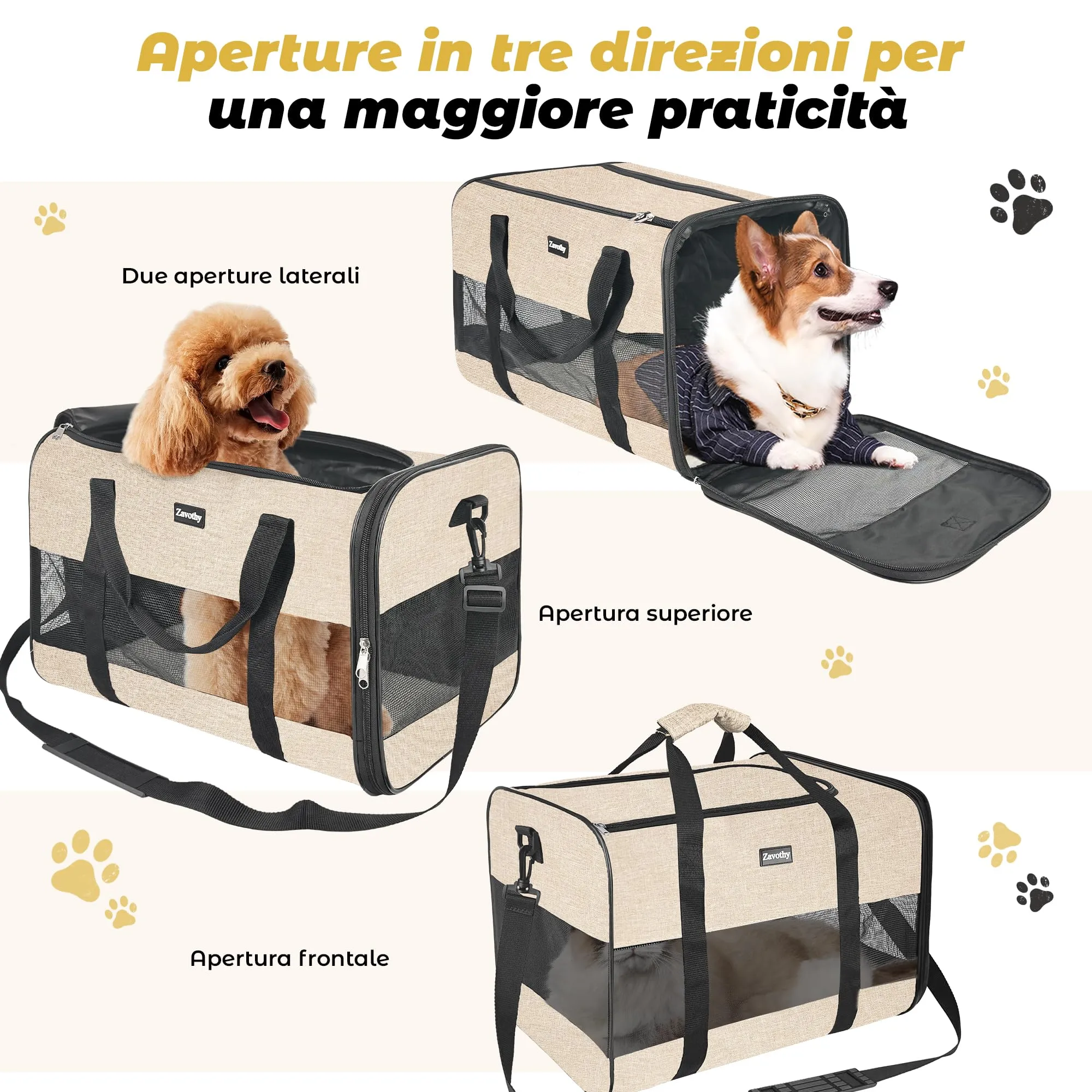 Zavothy Borsa per il Trasporto Gatti e Cani, Traspirante e Pieghevole con Tracolla Regolabile e Materasso Rimovibile, L, Grigio - immagine 4