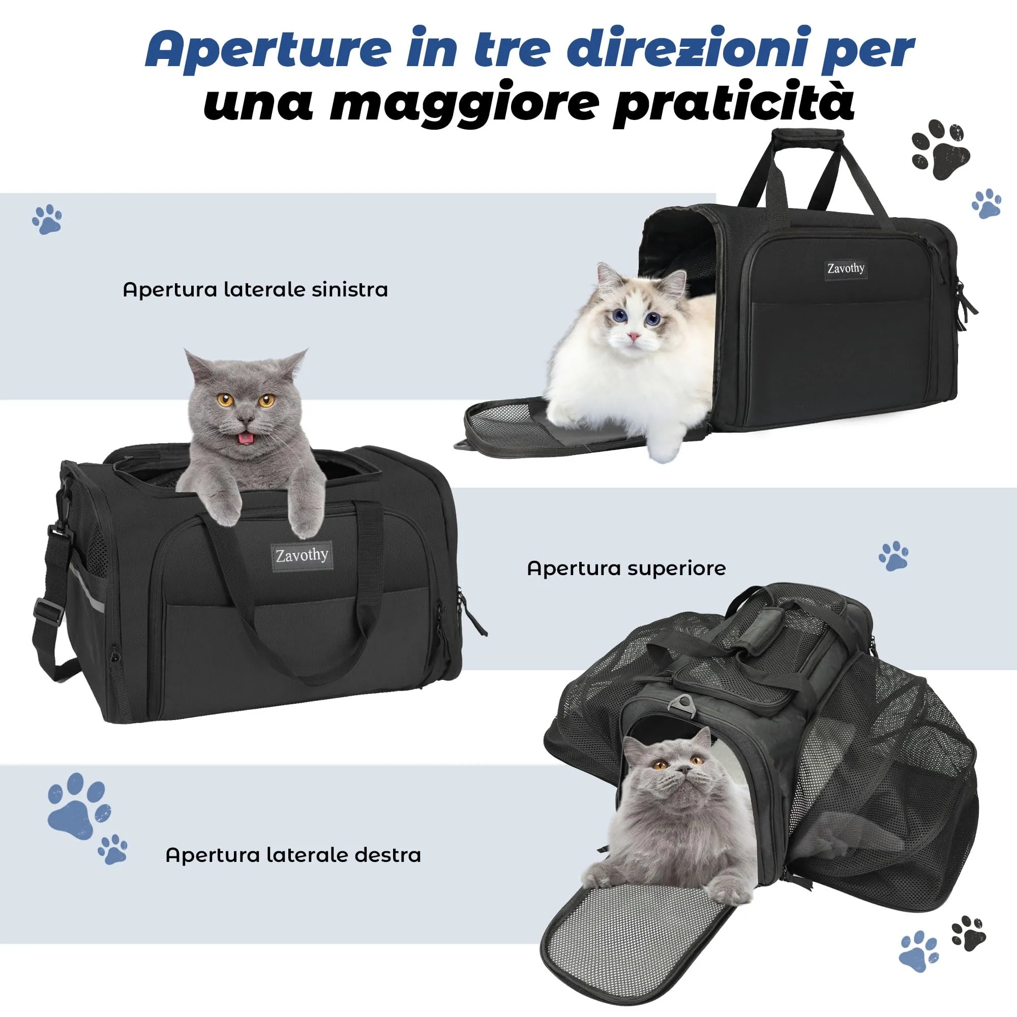 Zavothy Borsa per il Trasporto di Gatti e Cani, Traspirante e Pieghevole, con Tracolla Regolabile e Materasso in Peluche Rimovibile, XL, Nero - immagine 4