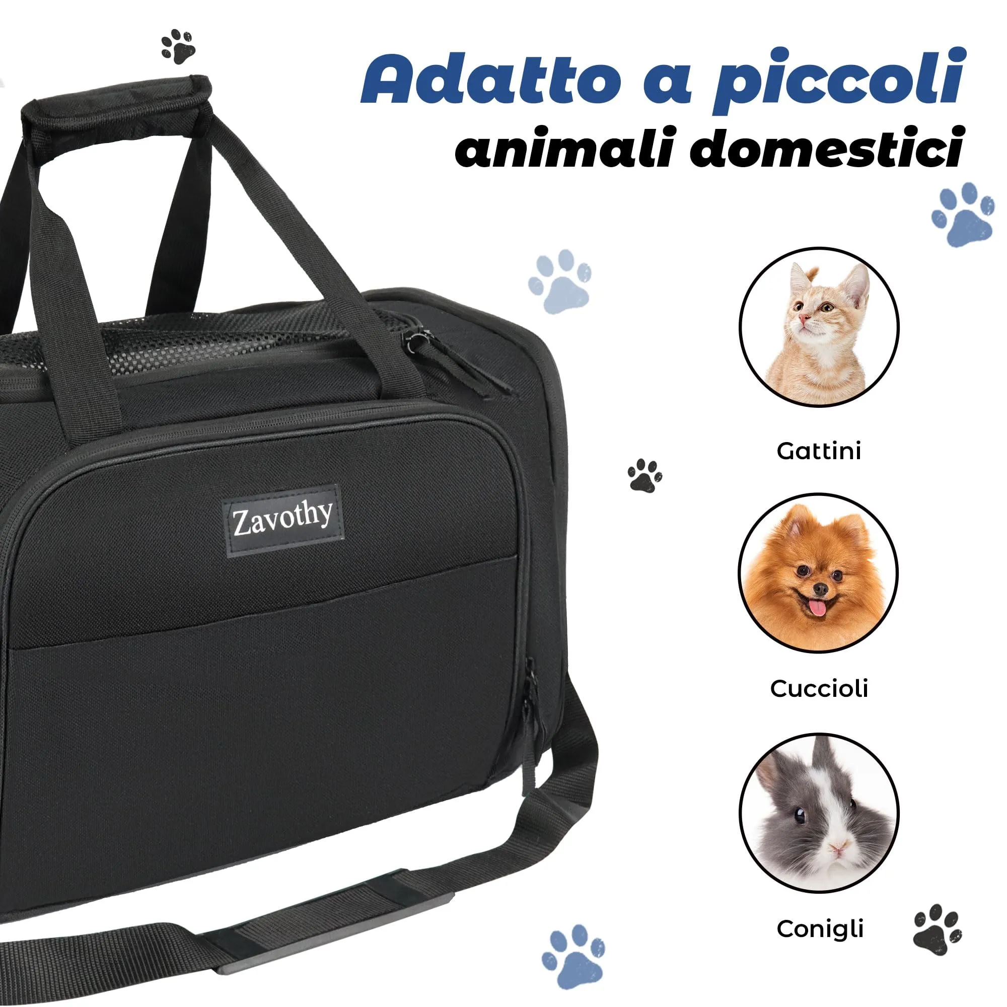 Zavothy Borsa per il Trasporto di Gatti e Cani, Traspirante e Pieghevole, con Tracolla Regolabile e Materasso in Peluche Rimovibile, XL, Nero - immagine 5