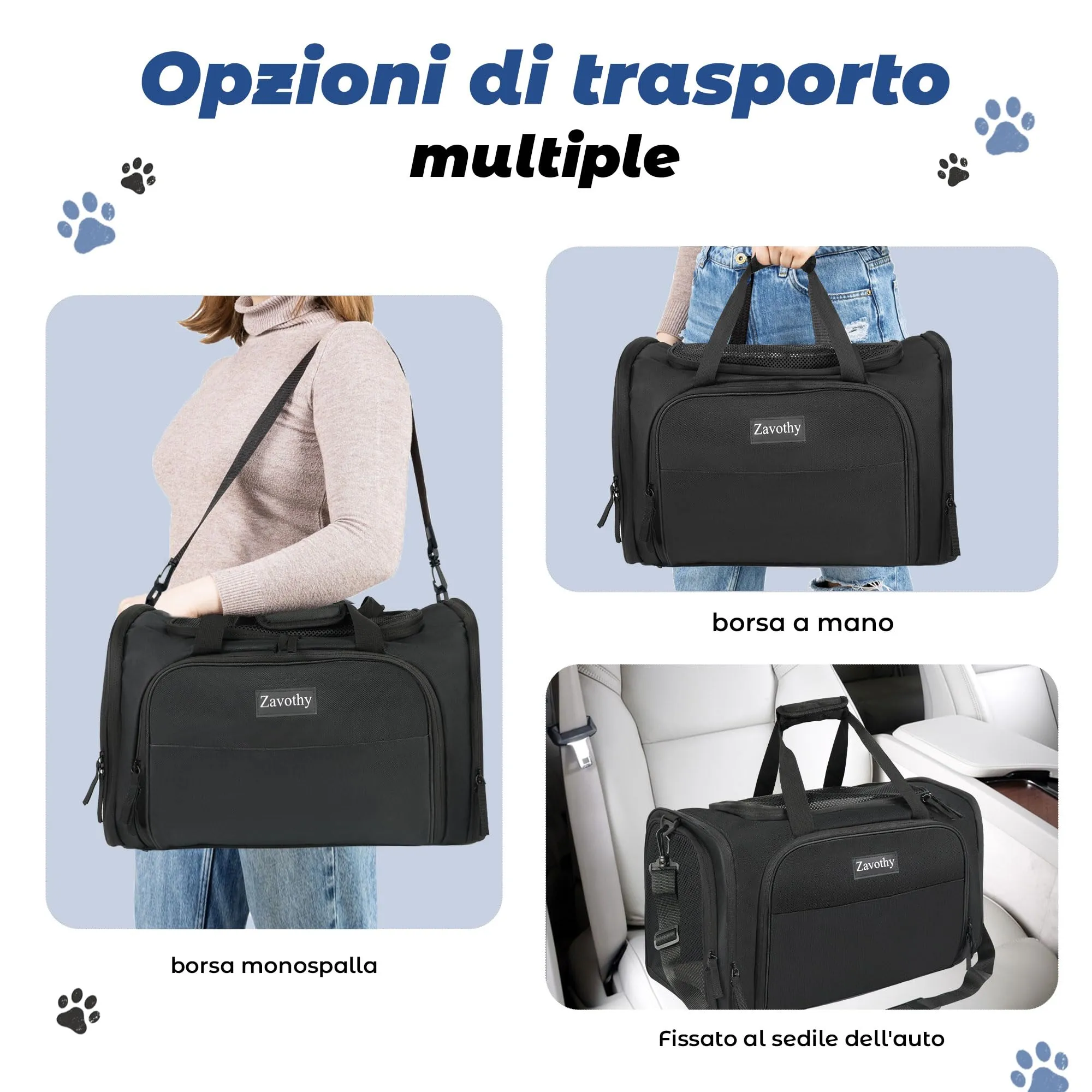 Zavothy Borsa per il Trasporto di Gatti e Cani, Traspirante e Pieghevole, con Tracolla Regolabile e Materasso in Peluche Rimovibile, XL, Nero - immagine 6