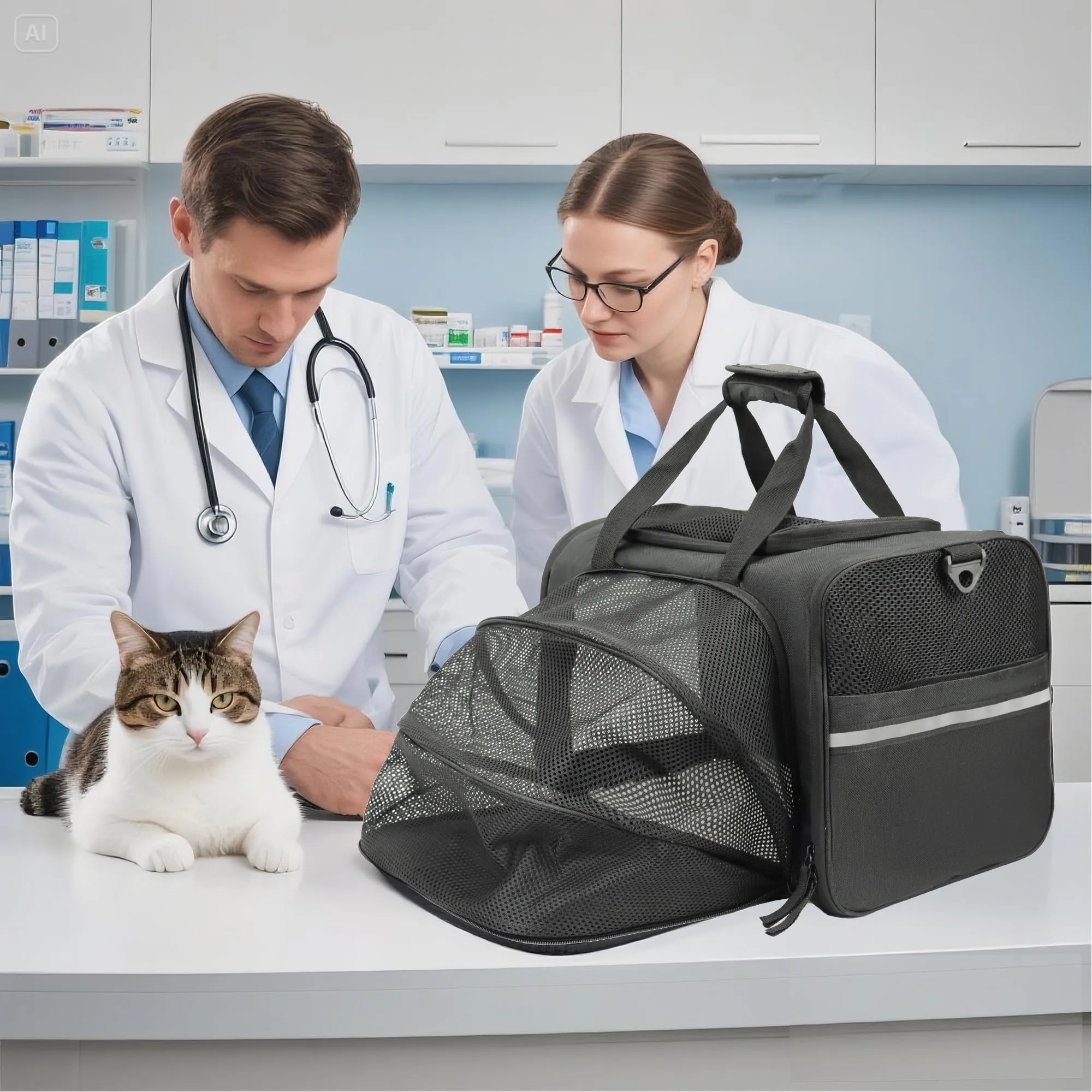 Zavothy Borsa per il Trasporto di Gatti e Cani, Traspirante e Pieghevole, con Tracolla Regolabile e Materasso in Peluche Rimovibile, XL, Nero - immagine 7