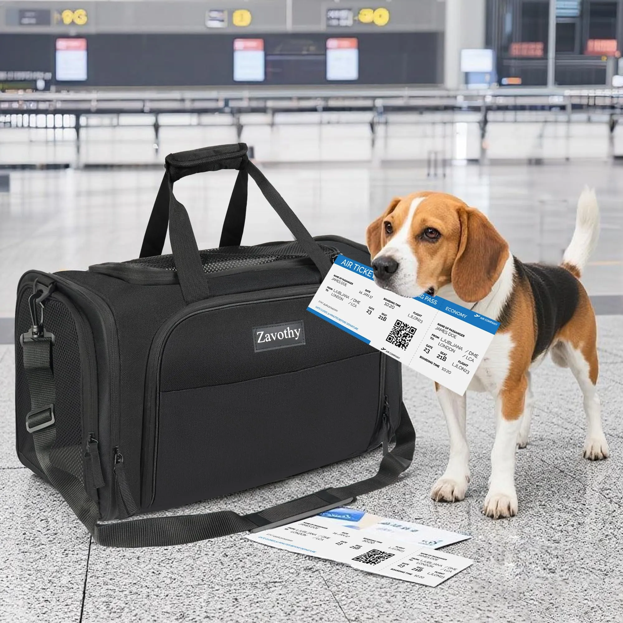 Zavothy Borsa per il Trasporto di Gatti e Cani, Traspirante e Pieghevole, con Tracolla Regolabile e Materasso in Peluche Rimovibile, XL, Nero - immagine 9