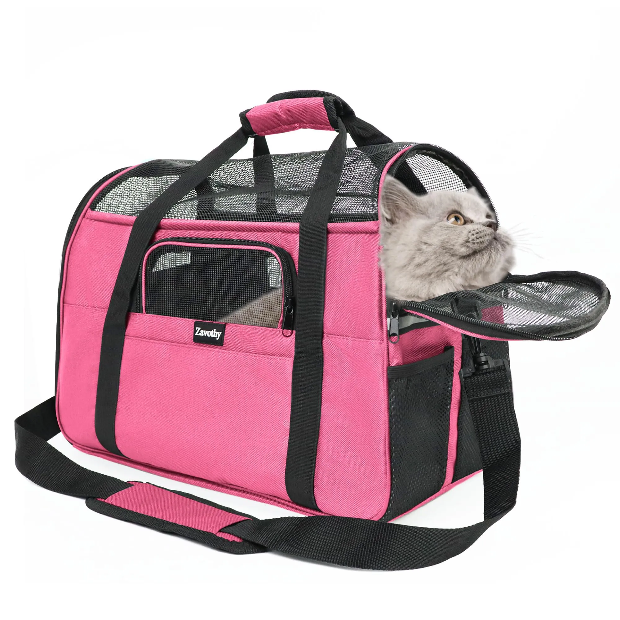 Zavothy Borsa per il Trasporto per Gatti e Cani, Traspirante e Pieghevole, con Tracolla Regolabile e Materasso in Peluche Rimovibile, M, Rosa - immagine 1