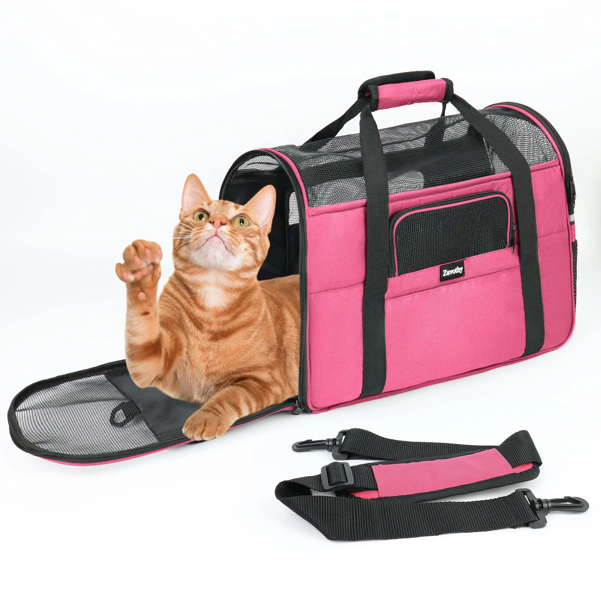 Zavothy Borsa per il Trasporto per Gatti e Cani, Traspirante e Pieghevole, con Tracolla Regolabile e Materasso in Peluche Rimovibile, M, Rosa - immagine 2