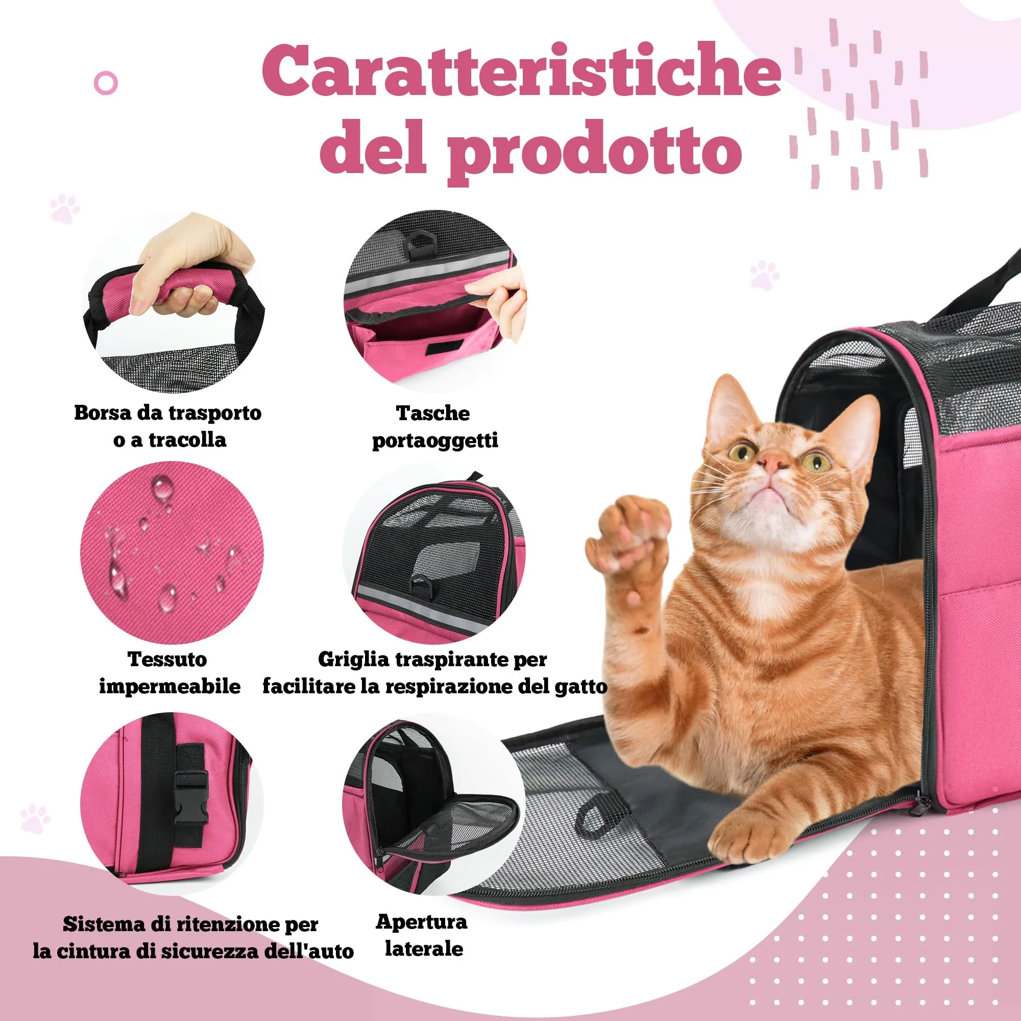 Zavothy Borsa per il Trasporto per Gatti e Cani, Traspirante e Pieghevole, con Tracolla Regolabile e Materasso in Peluche Rimovibile, M, Rosa - immagine 4
