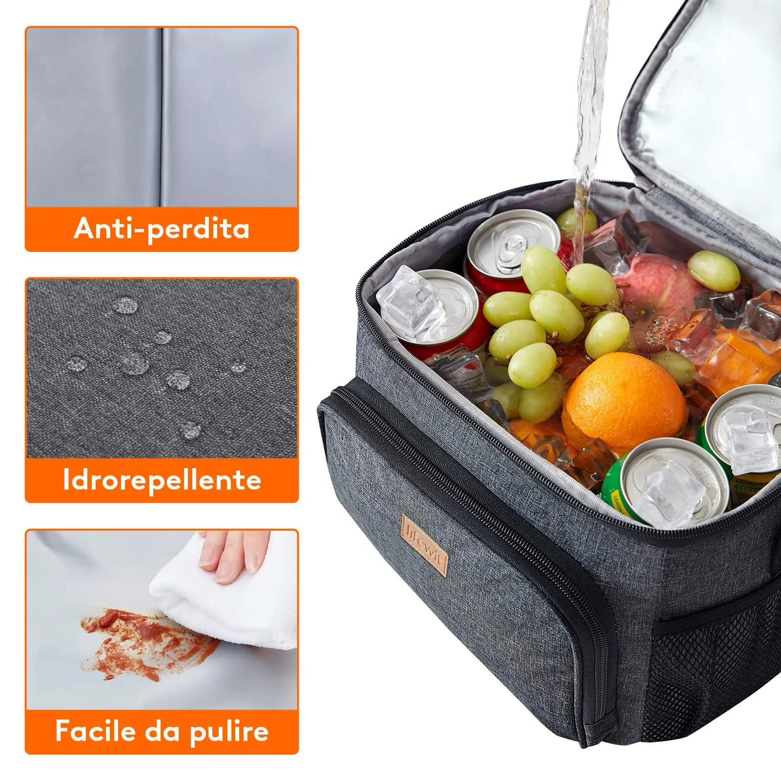 Lifewit Borsa Termica Porta Pranzo, Impermeabile con Tracolla, Grigio Scuro, 15L - immagine 4