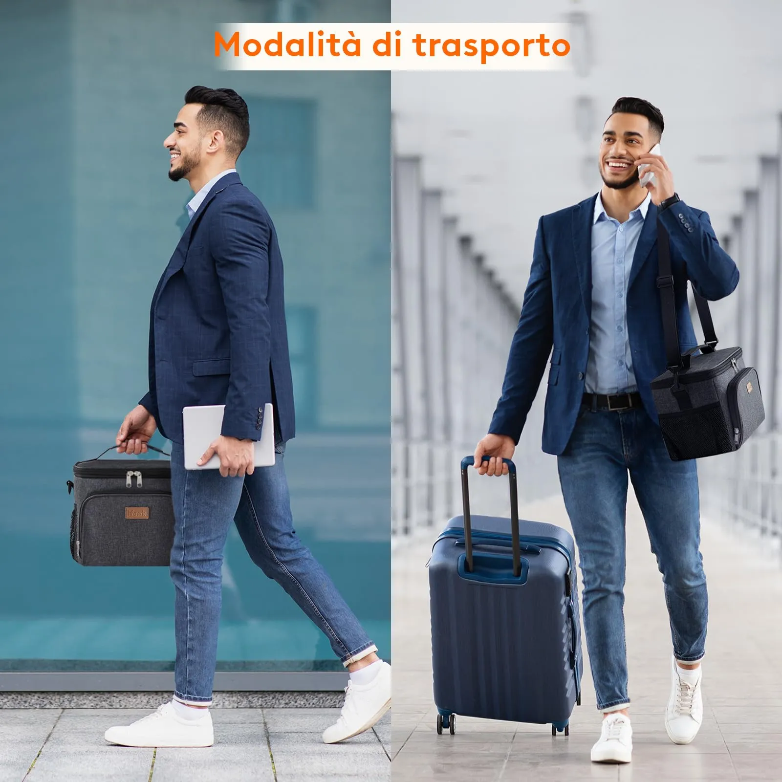 Lifewit Borsa Termica Porta Pranzo, Impermeabile con Tracolla, Grigio Scuro, 15L - immagine 7