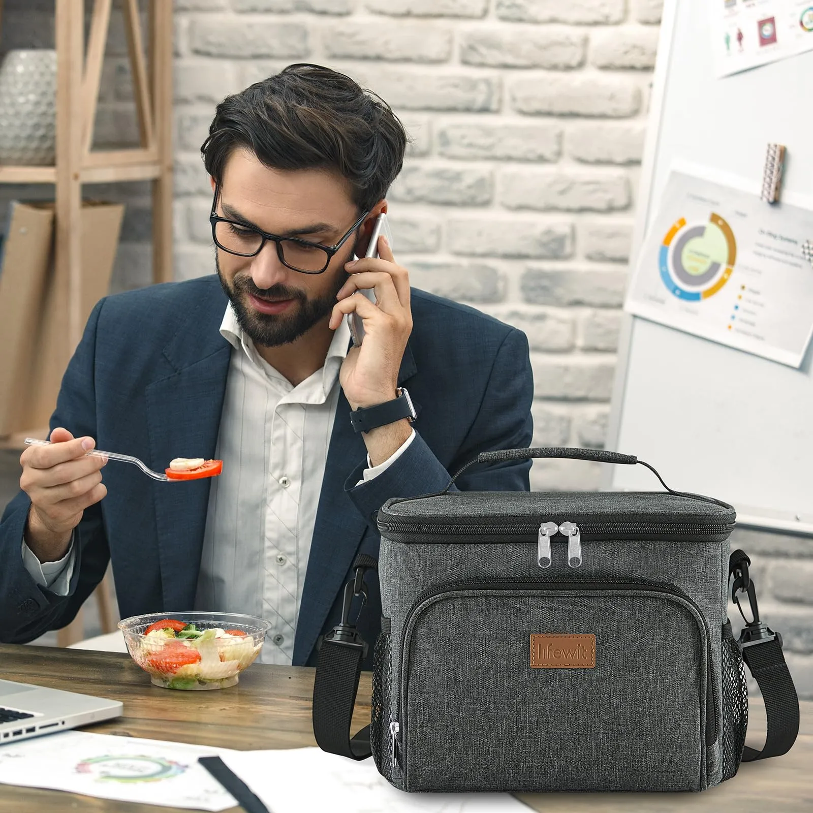 Lifewit Borsa Termica Porta Pranzo, Impermeabile con Tracolla, Grigio Scuro, 15L - immagine 8