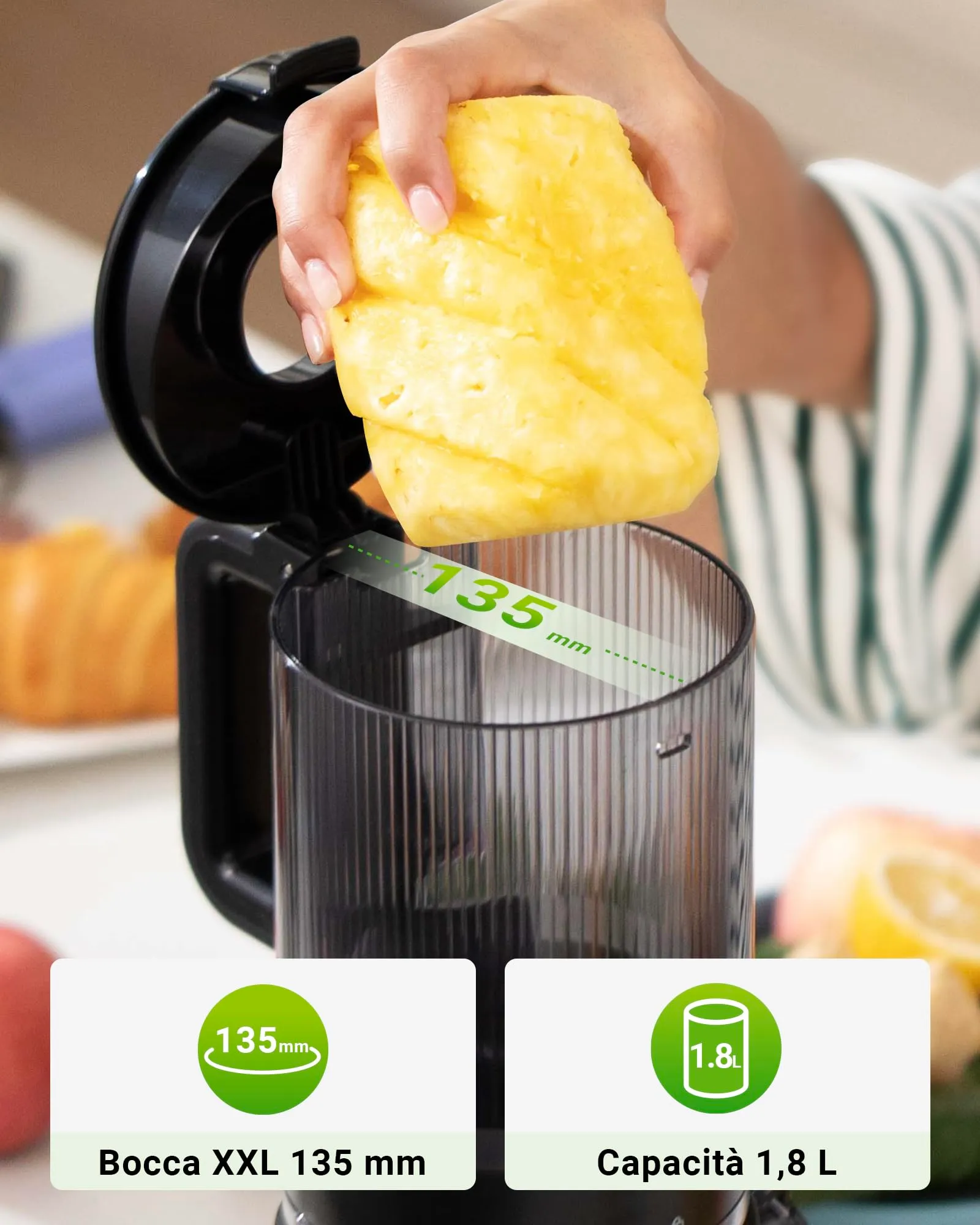 TUUMIIST Estrattore di Succo Frutta e Verdura 1,8L, Bocca 135mm, Nero, TM-580SJ - immagine 2