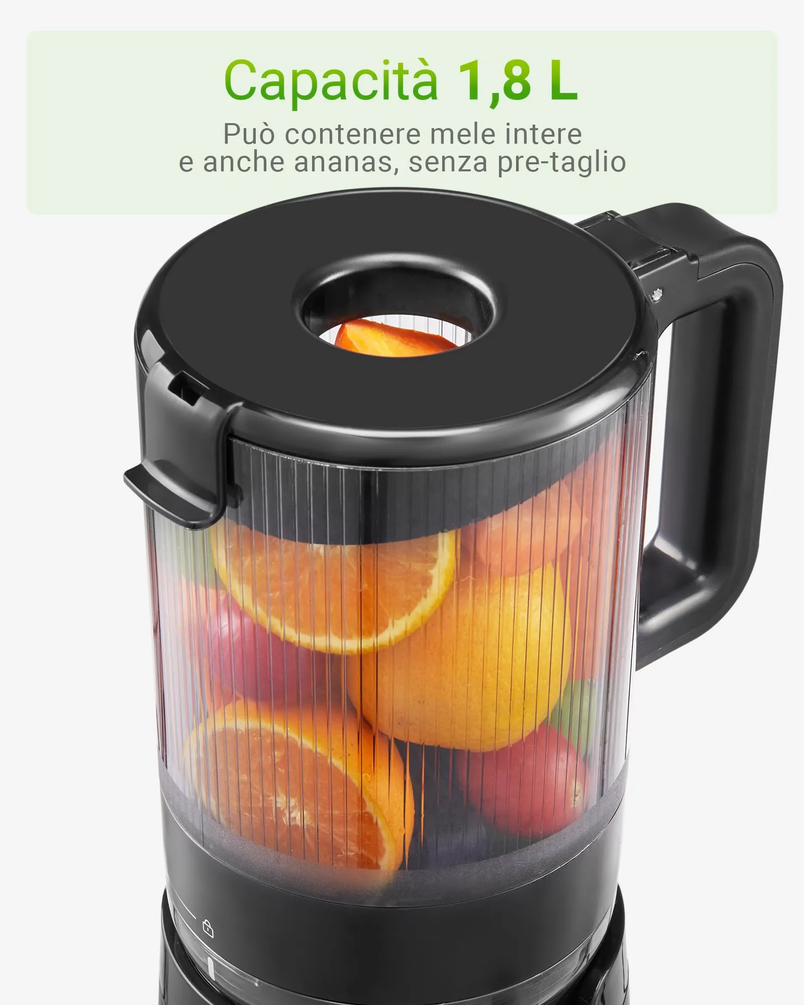 TUUMIIST Estrattore di Succo Frutta e Verdura 1,8L, Bocca 135mm, Nero, TM-580SJ - immagine 3