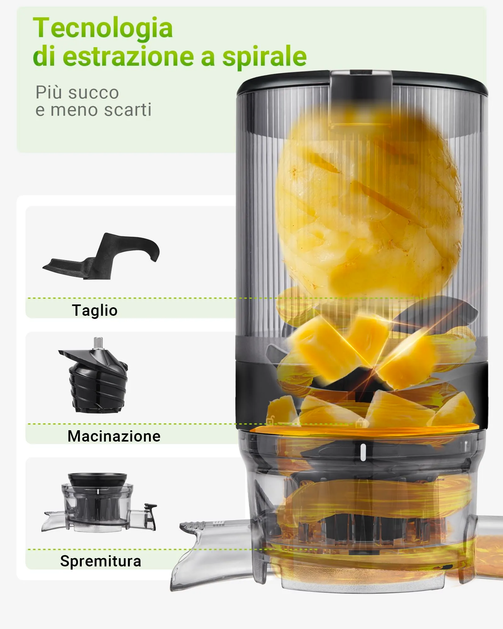 TUUMIIST Estrattore di Succo Frutta e Verdura 1,8L, Bocca 135mm, Nero, TM-580SJ - immagine 4