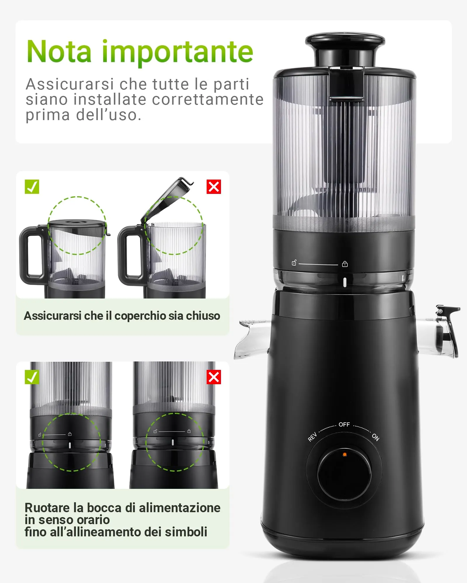 TUUMIIST Estrattore di Succo Frutta e Verdura 1,8L, Bocca 135mm, Nero, TM-580SJ - immagine 6