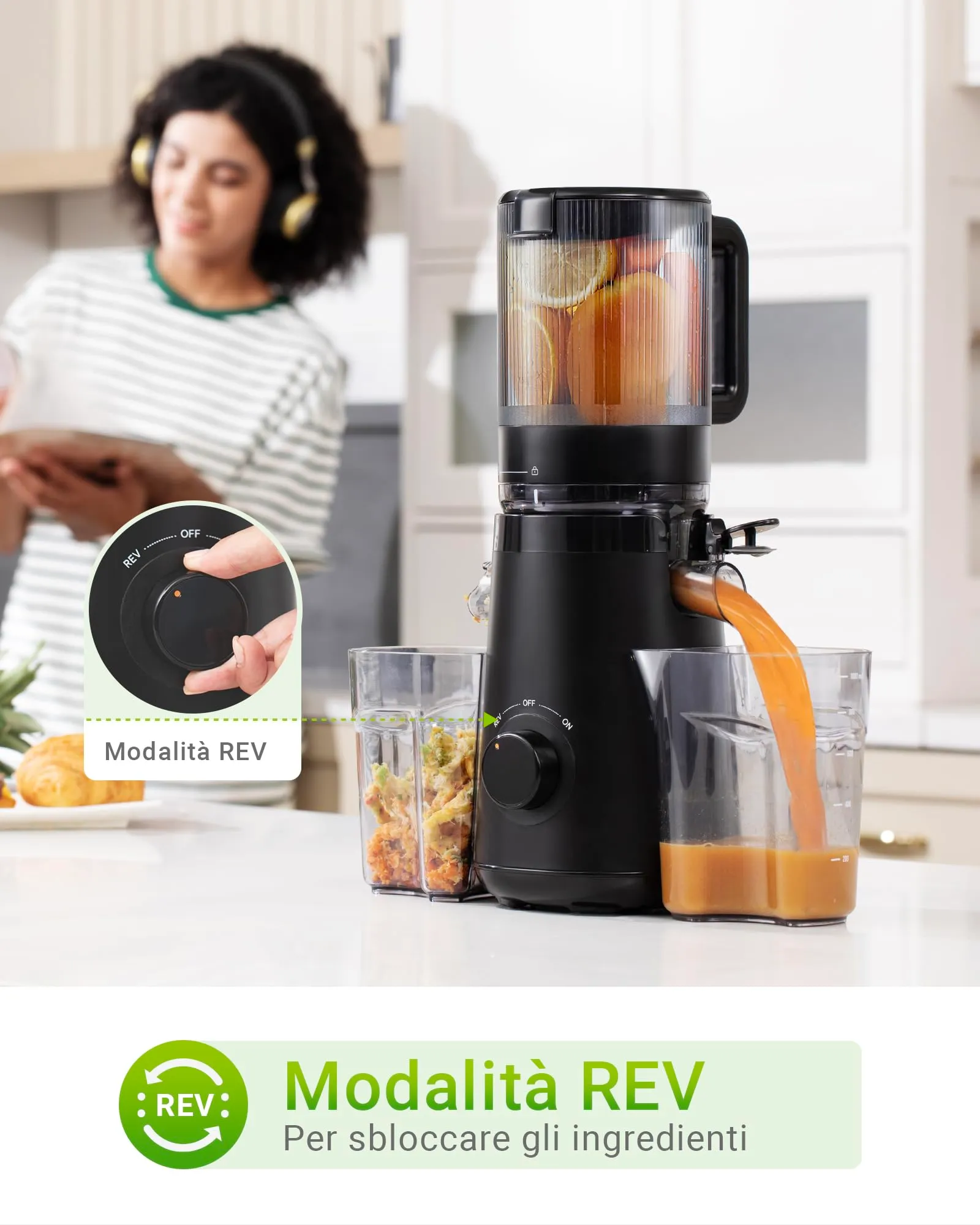 TUUMIIST Estrattore di Succo Frutta e Verdura 1,8L, Bocca 135mm, Nero, TM-580SJ - immagine 7