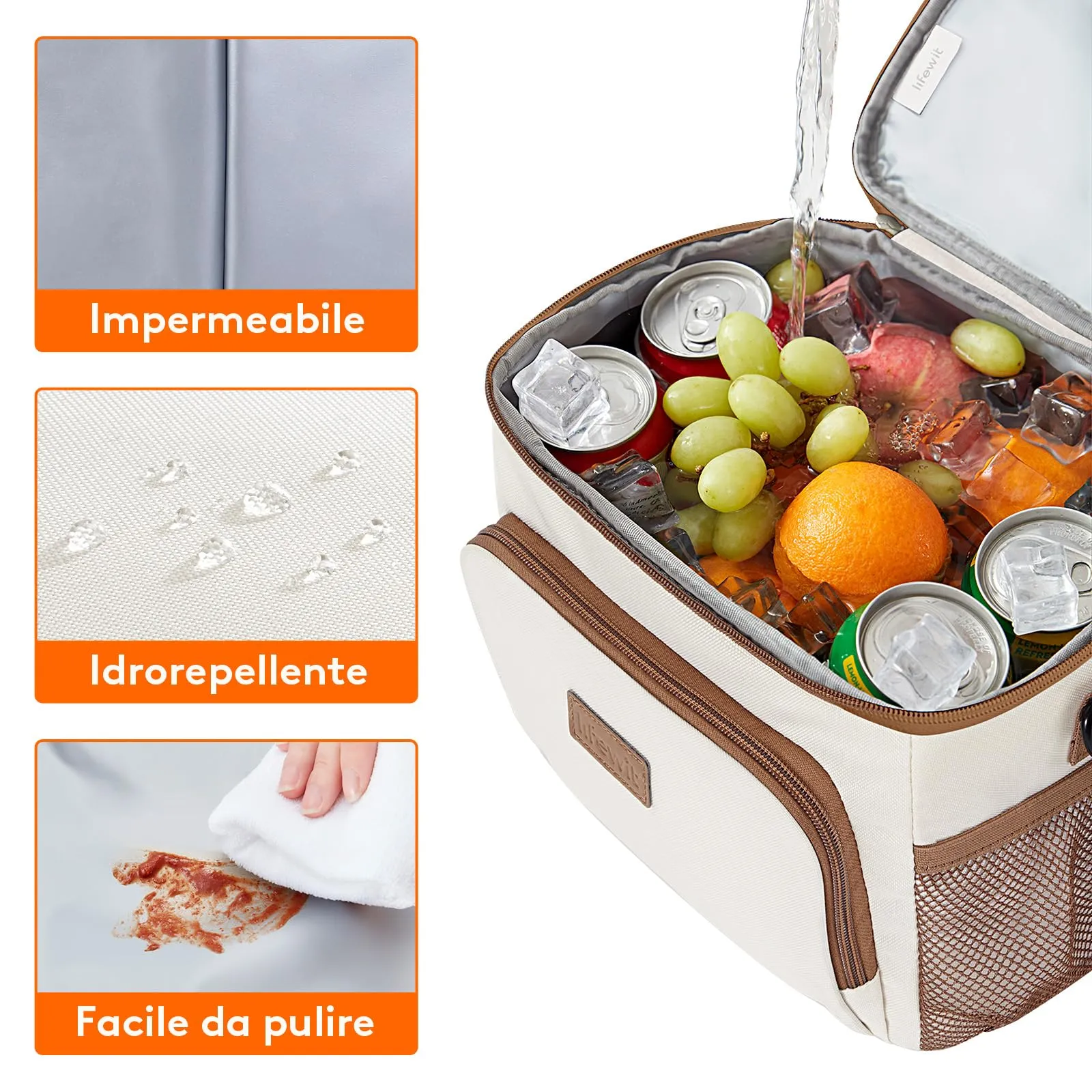 Lifewit Borsa Termica Porta Pranzo Impermeabile, 9L, Crema - immagine 4