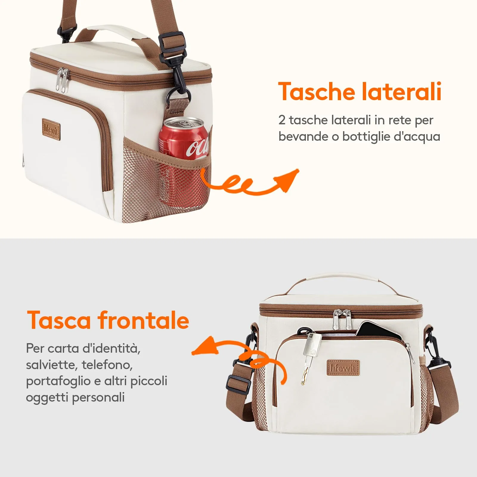 Lifewit Borsa Termica Porta Pranzo Impermeabile, 9L, Crema - immagine 5