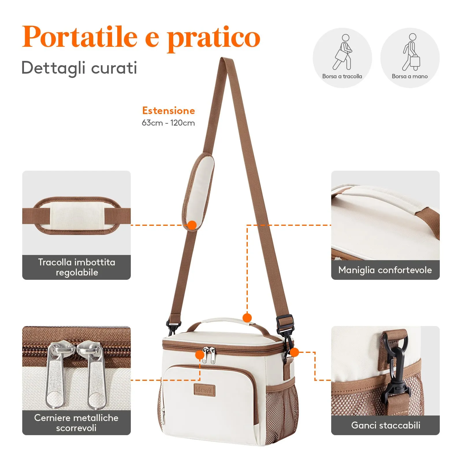 Lifewit Borsa Termica Porta Pranzo Impermeabile, 9L, Crema - immagine 6