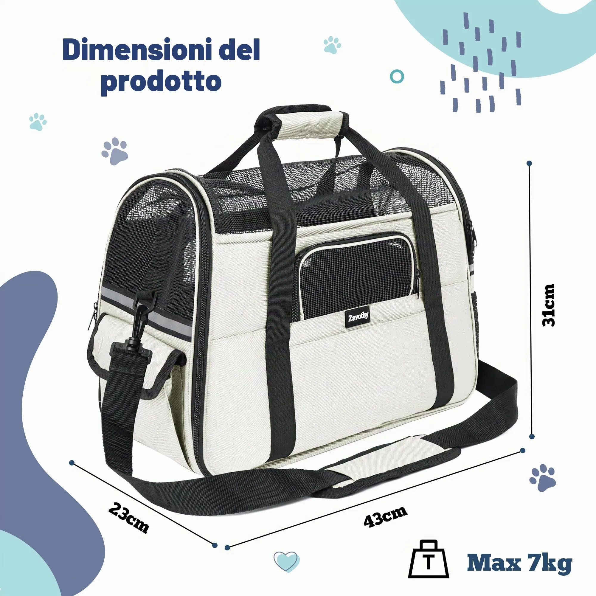 Zavothy Borsa per il Trasporto per Gatto e Cane, Traspirante e Pieghevole, con Tracolla Regolabile e Materasso in Peluche Rimovibile, M, Beige - immagine 3