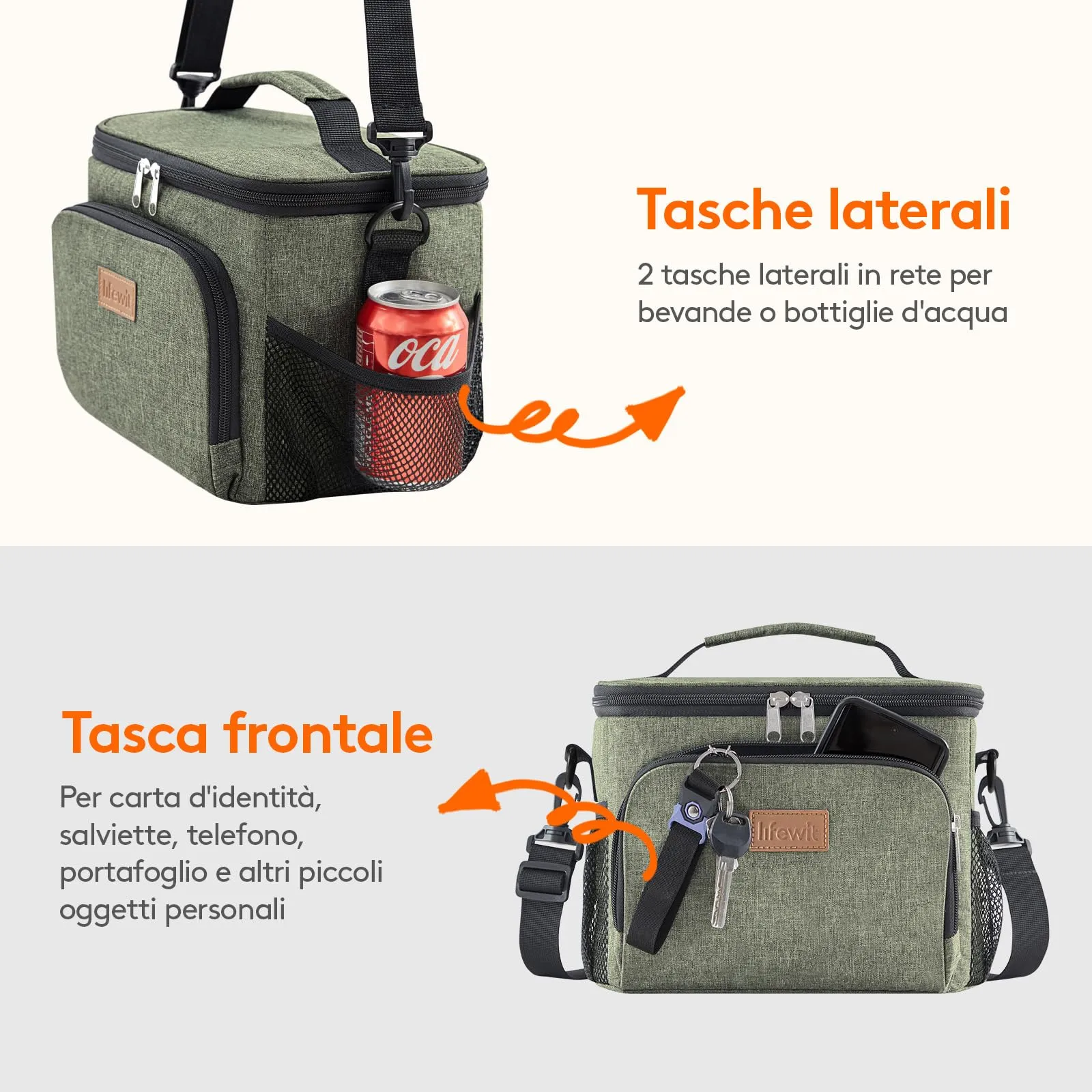 Lifewit Borsa Termica Porta Pranzo Impermeabile, 9L, Verde Scuro - immagine 5