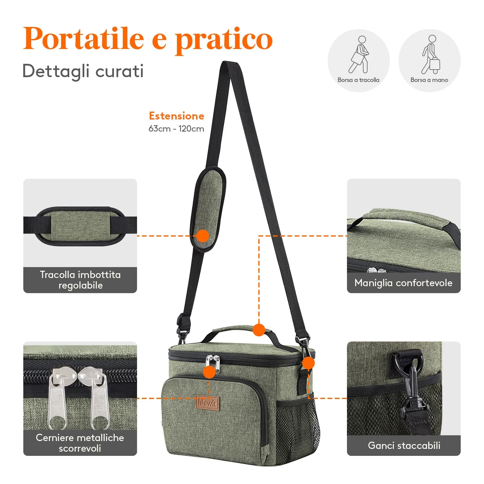 Lifewit Borsa Termica Porta Pranzo Impermeabile, 9L, Verde Scuro - immagine 6