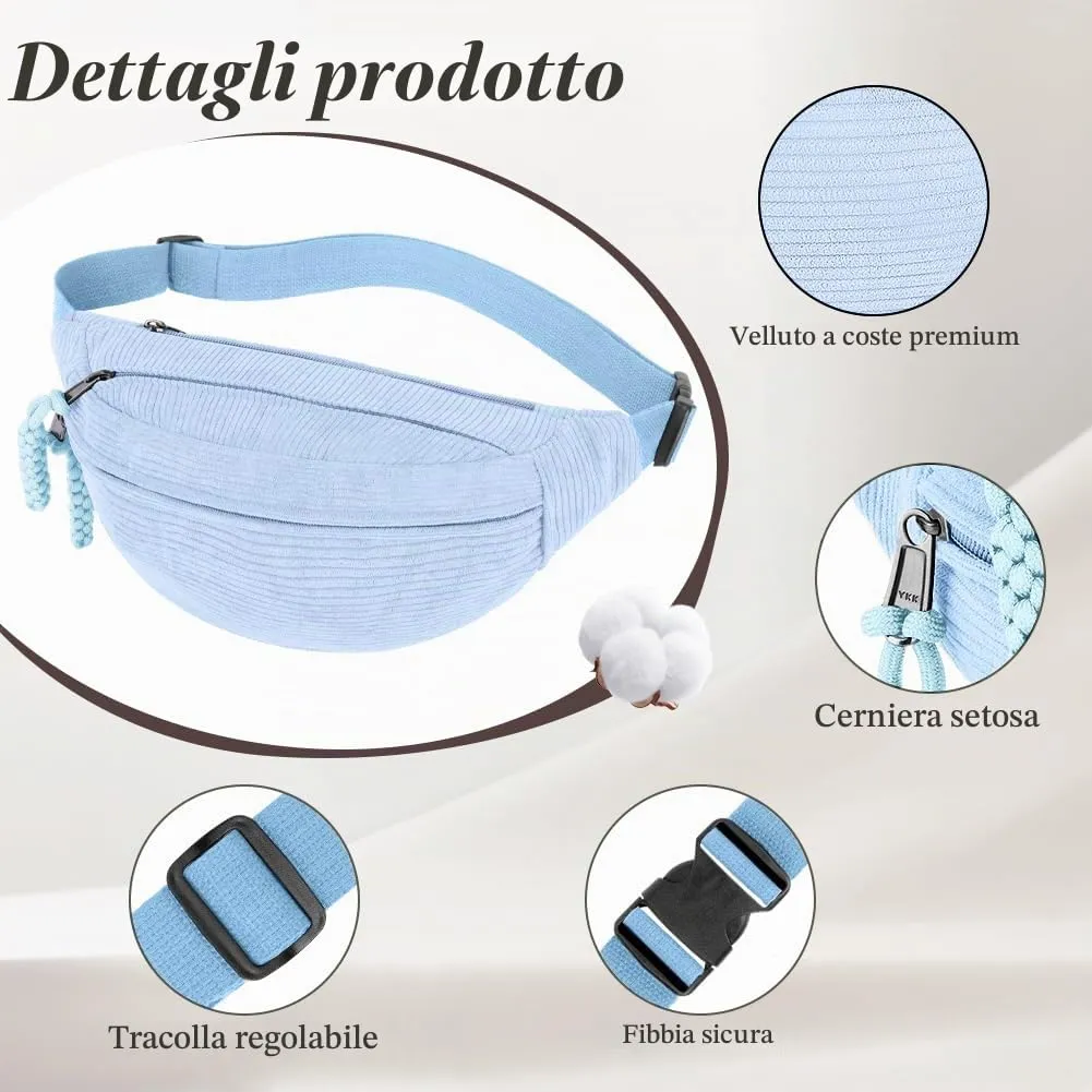 Aucuu Marsupio in Velluto a Coste per Donna e Uomo con Cinturino Regolabile - immagine 3