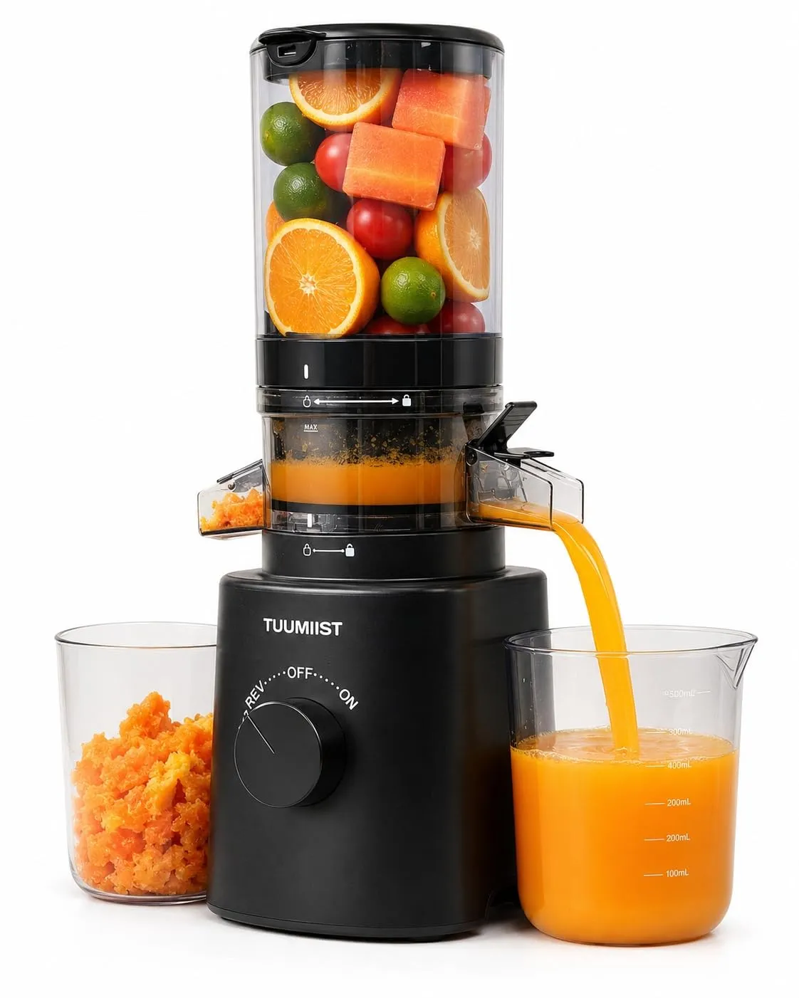 TUUMIIST Estrattore di Succo per Frutta e Verdura, 120 mm, 0,8L, Nero - immagine 1