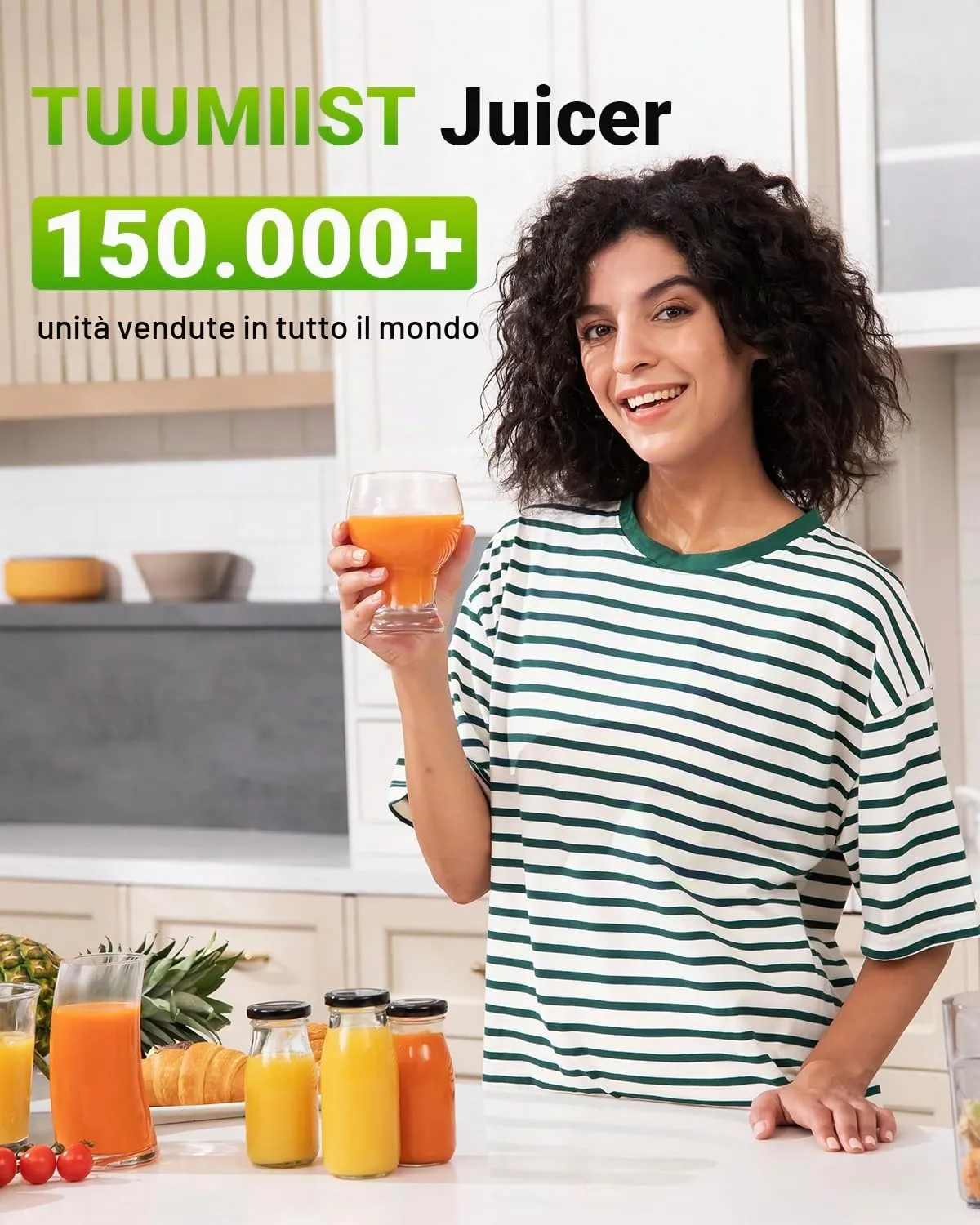 TUUMIIST Estrattore di Succo per Frutta e Verdura, 120 mm, 0,8L, Nero - immagine 2