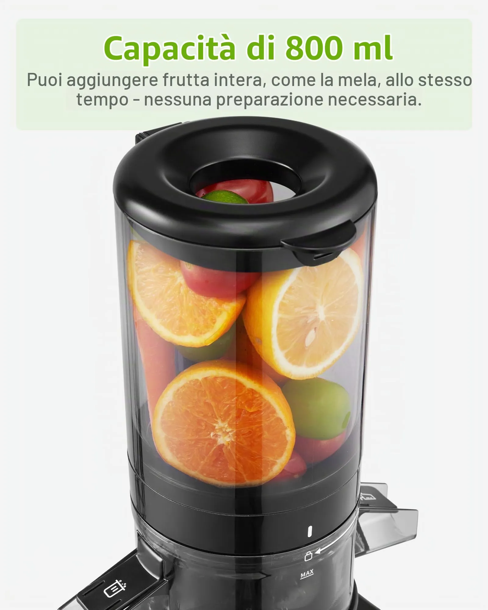 TUUMIIST Estrattore di Succo per Frutta e Verdura, 120 mm, 0,8L, Nero - immagine 4