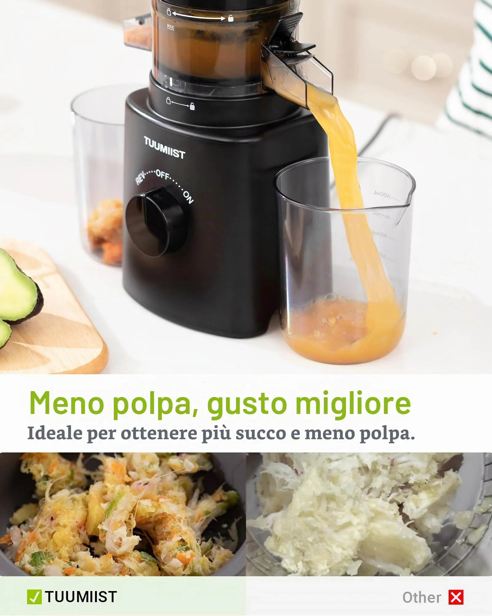 TUUMIIST Estrattore di Succo per Frutta e Verdura, 120 mm, 0,8L, Nero - immagine 5