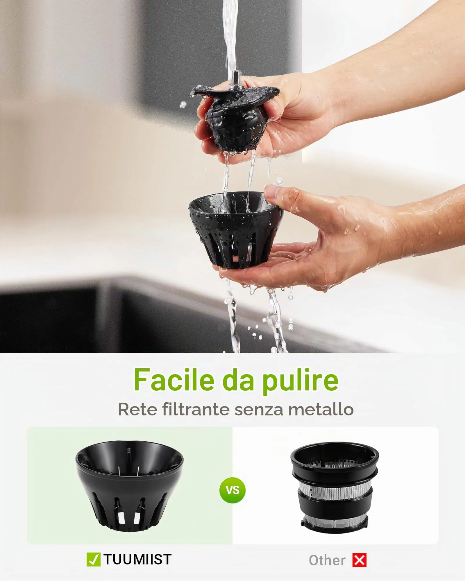 TUUMIIST Estrattore di Succo per Frutta e Verdura, 120 mm, 0,8L, Nero - immagine 7