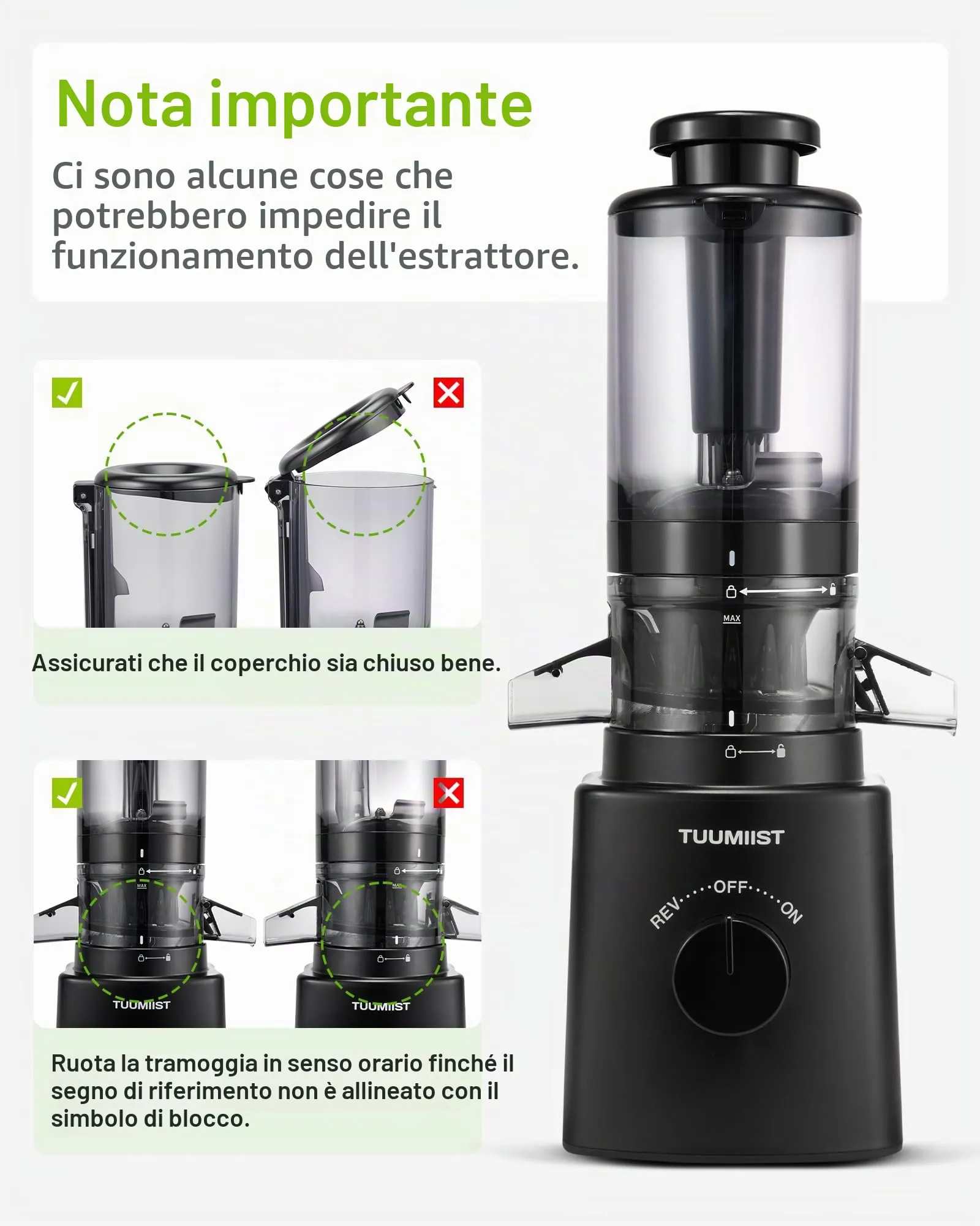 TUUMIIST Estrattore di Succo per Frutta e Verdura, 120 mm, 0,8L, Nero - immagine 8