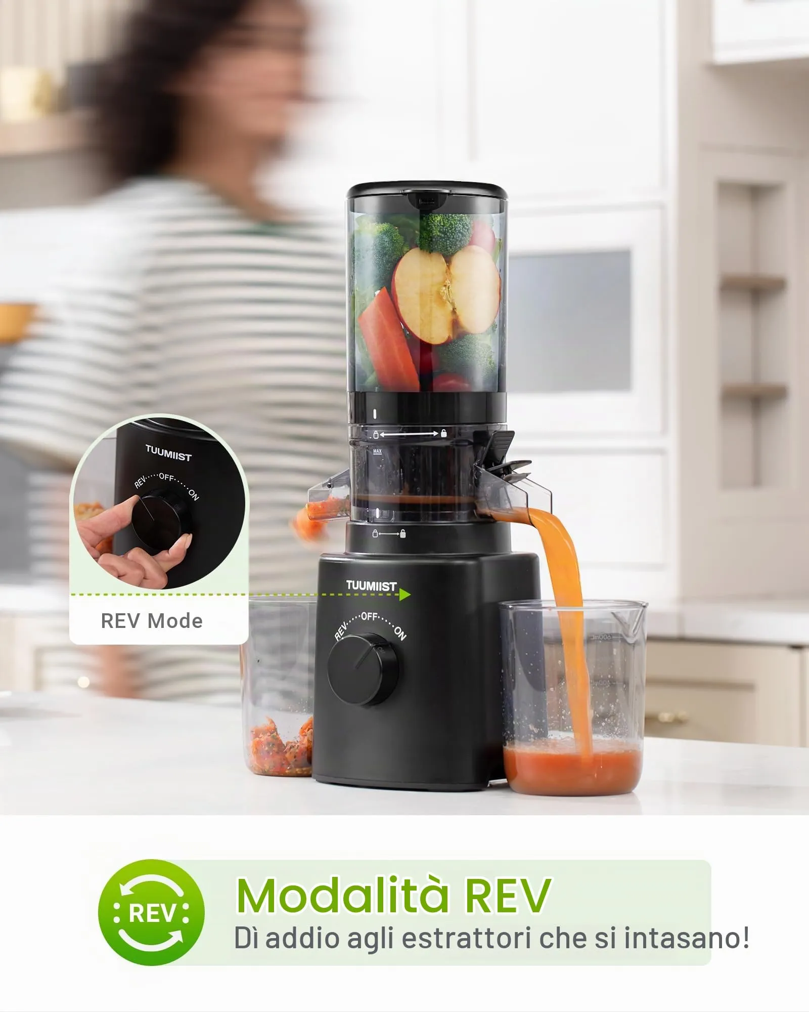 TUUMIIST Estrattore di Succo per Frutta e Verdura, 120 mm, 0,8L, Nero - immagine 9