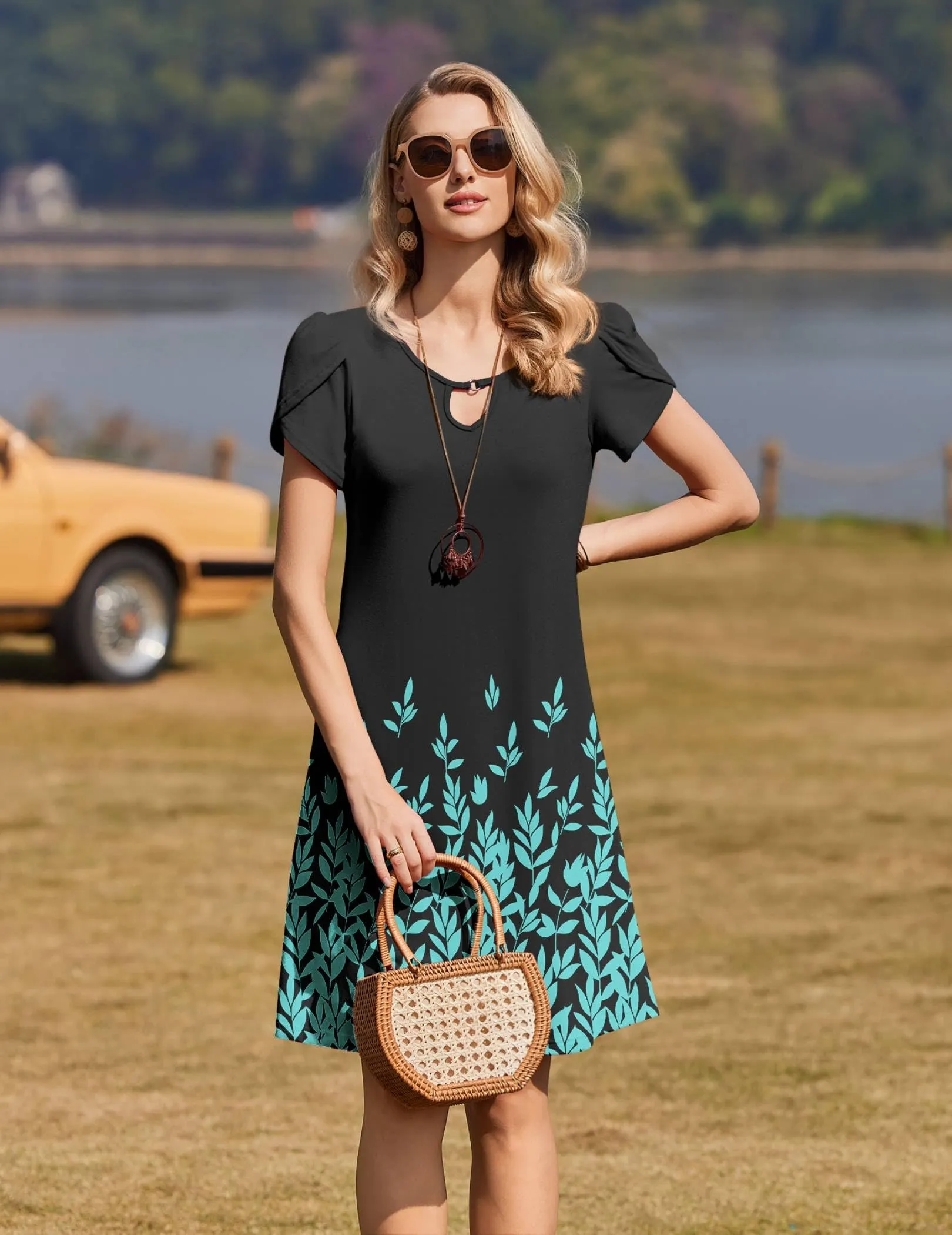 Zeagoo Abito casual da donna floreale a maniche corte con tasche, XXL - immagine 3