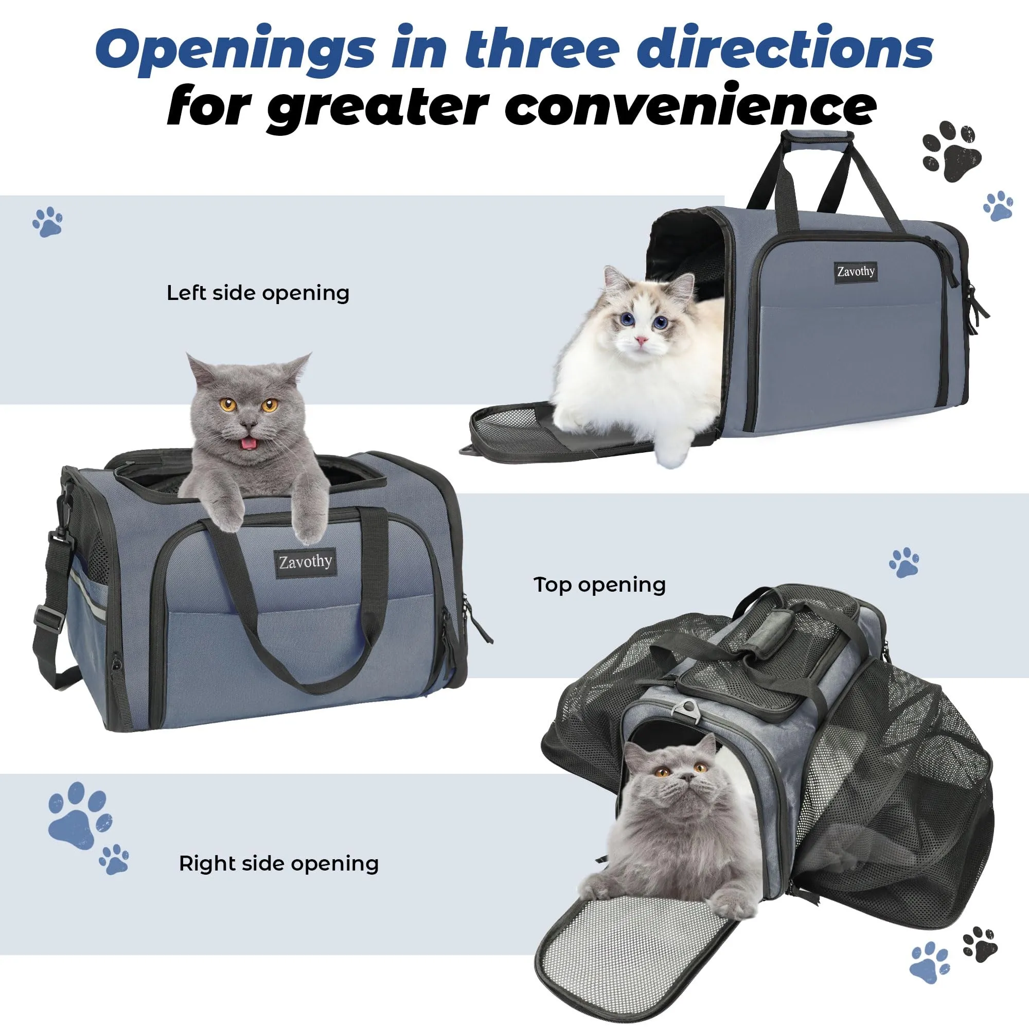 Zavothy Borsa per il Trasporto di Gatti e Cani, Traspirante e Pieghevole con Tracolla Regolabile e Materasso in Peluche Rimovibile, XL, Grigio - immagine 4