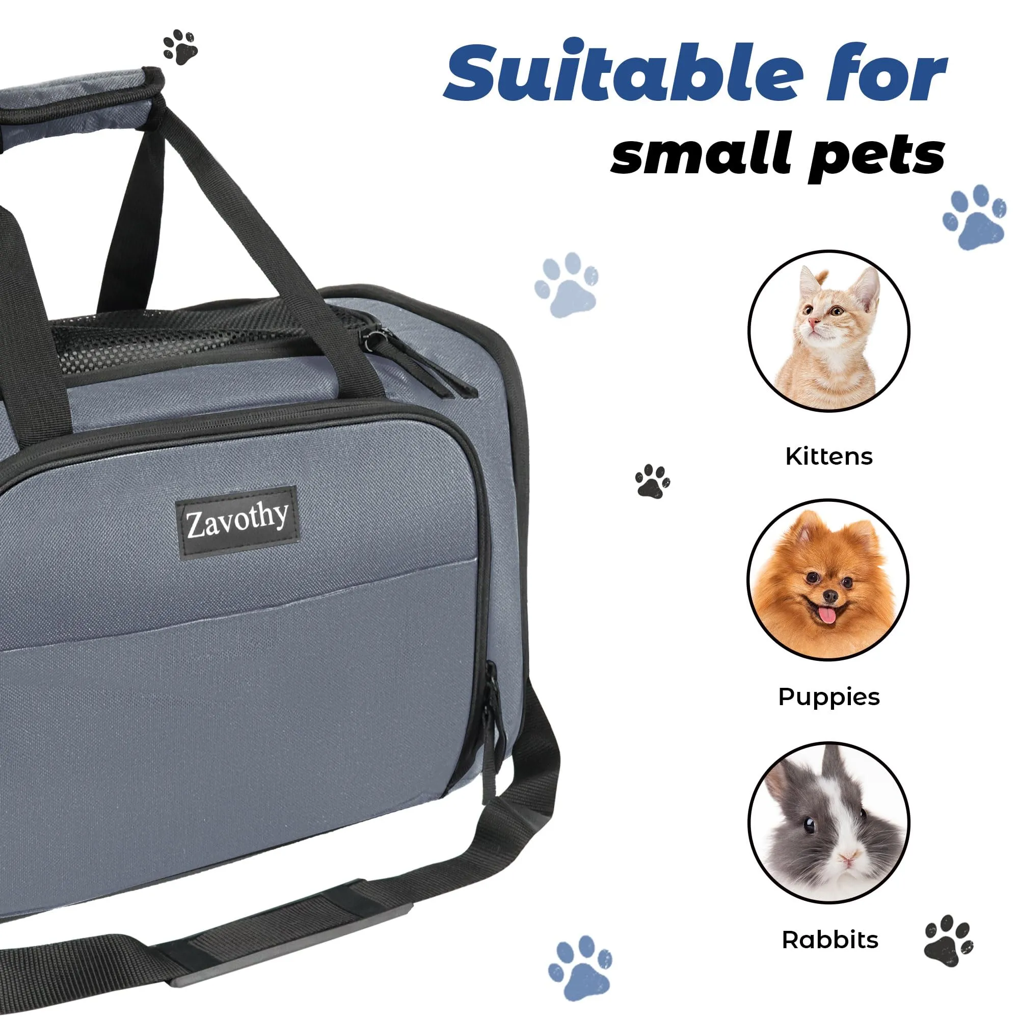 Zavothy Borsa per il Trasporto di Gatti e Cani, Traspirante e Pieghevole con Tracolla Regolabile e Materasso in Peluche Rimovibile, XL, Grigio - immagine 5