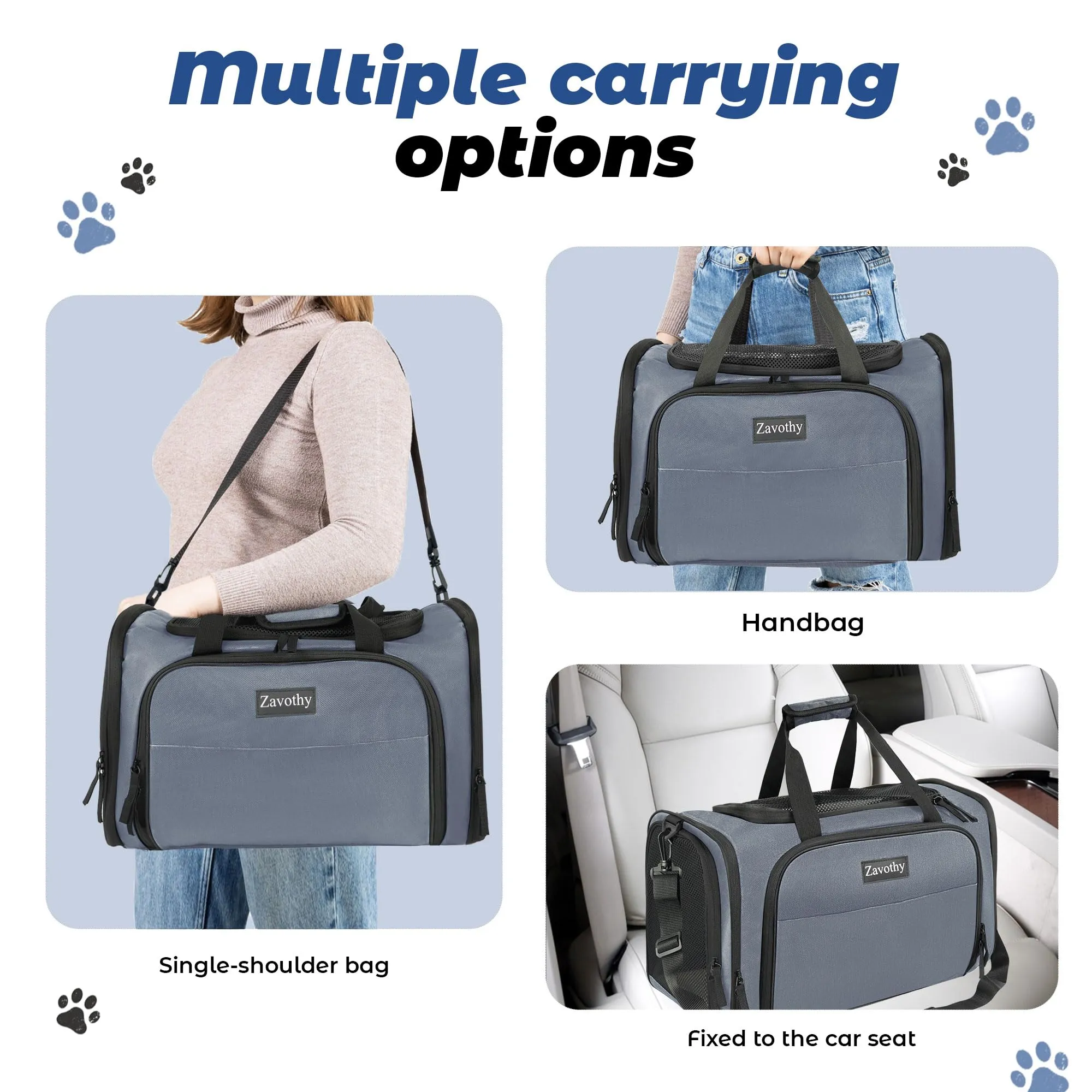 Zavothy Borsa per il Trasporto di Gatti e Cani, Traspirante e Pieghevole con Tracolla Regolabile e Materasso in Peluche Rimovibile, XL, Grigio - immagine 6