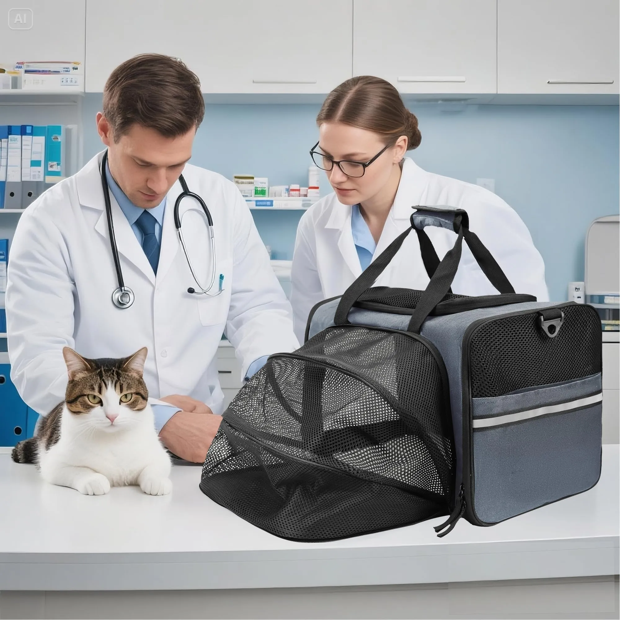 Zavothy Borsa per il Trasporto di Gatti e Cani, Traspirante e Pieghevole con Tracolla Regolabile e Materasso in Peluche Rimovibile, XL, Grigio - immagine 7